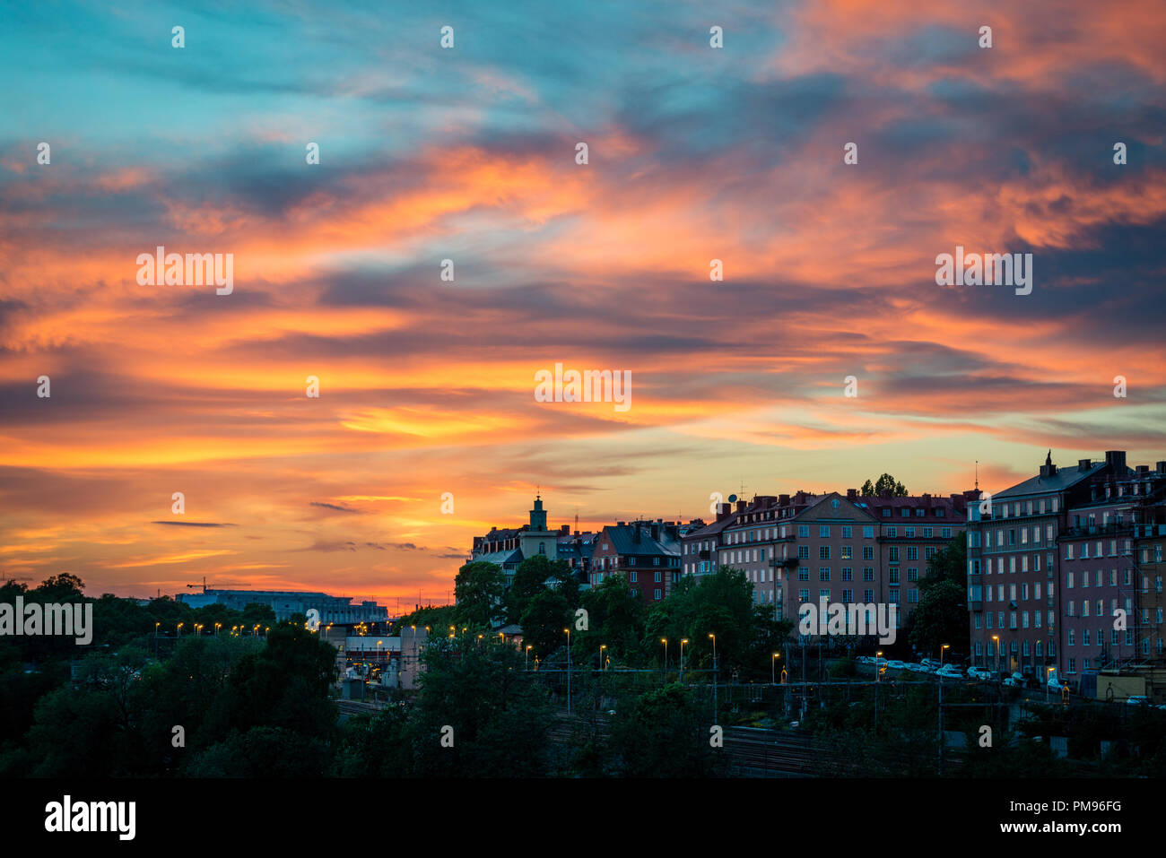Sunset over vasastaden a Stoccolma Foto Stock