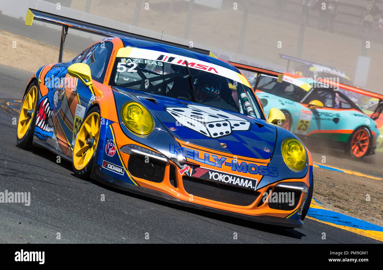 A Sonoma, CA, Stati Uniti d'America. Xvi Sep, 2018. A : # 52 Kurt Fazekas con un migliore tempo sul giro di 1:41.431 durante la GoPro Grand Prix di Sonoma Porsche GT3 in gara 2 a Sonoma Raceway Sonoma, CA Thurman James/CSM/Alamy Live News Foto Stock