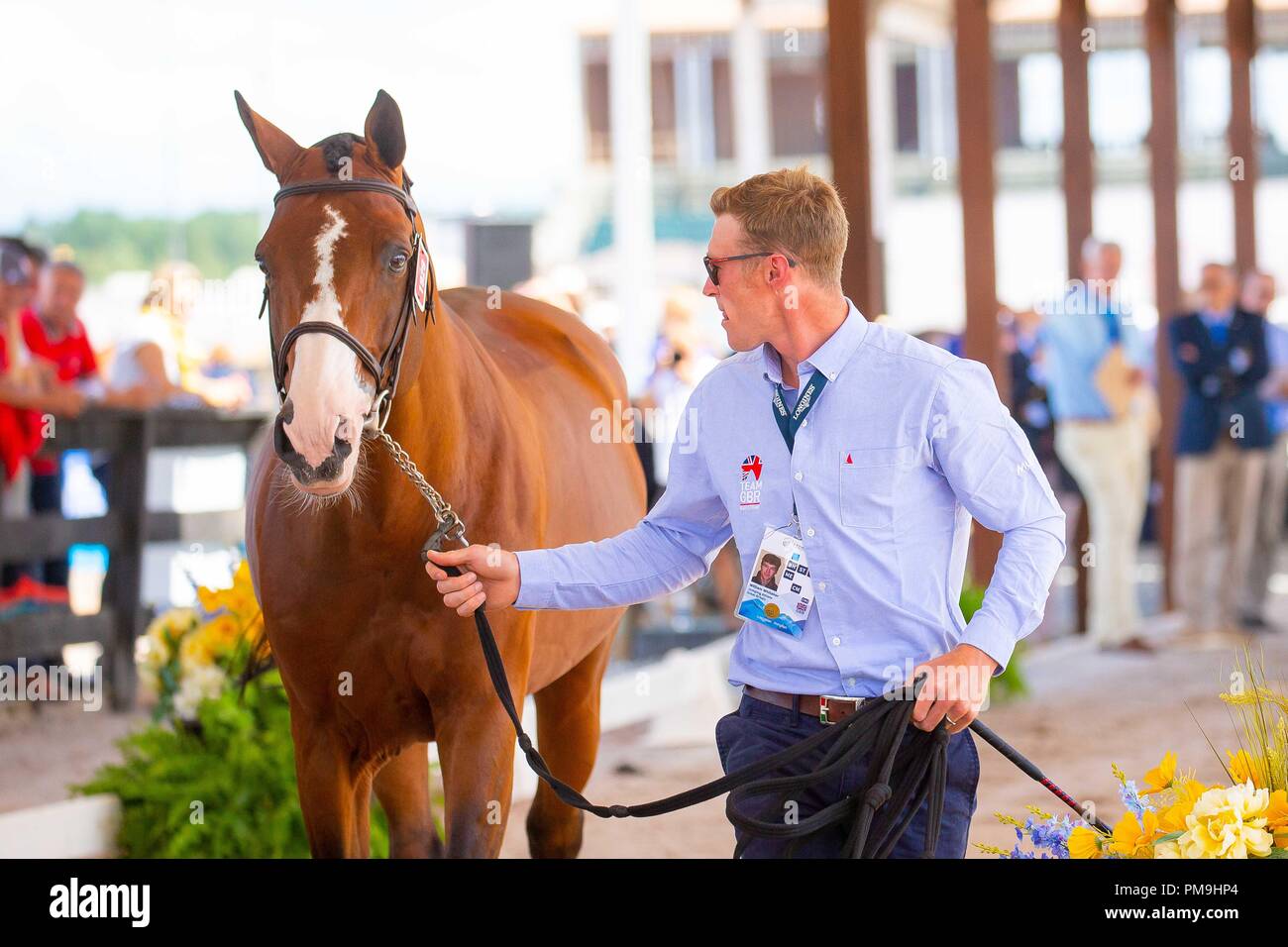 Tryon, North Carolina, Stati Uniti d'America. Xvii Sep 2018. William Whitaker. Utamaro Ecaussines d. GBR. Ispezione del cavallo. Jumping. Giorno 6. Giochi equestri mondiali. WEG 2018 Tryon. Carolina del Nord. Stati Uniti d'America. 17/09/2018. Credito: Sport In immagini/Alamy Live News Foto Stock