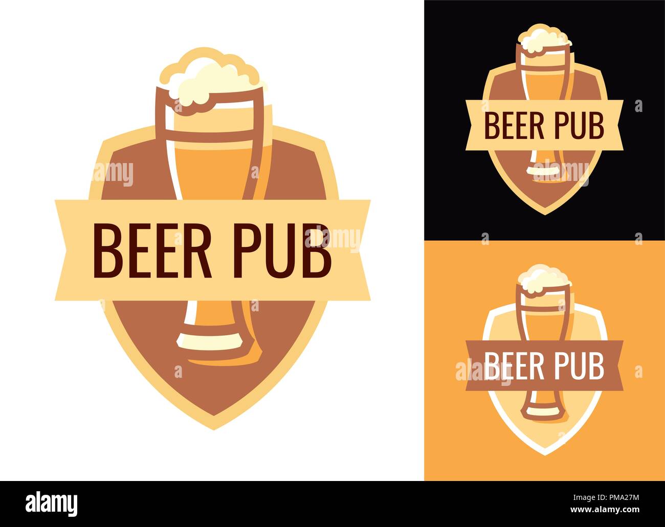 Blasone di vettore di birra pub su diversi sfondi Illustrazione Vettoriale