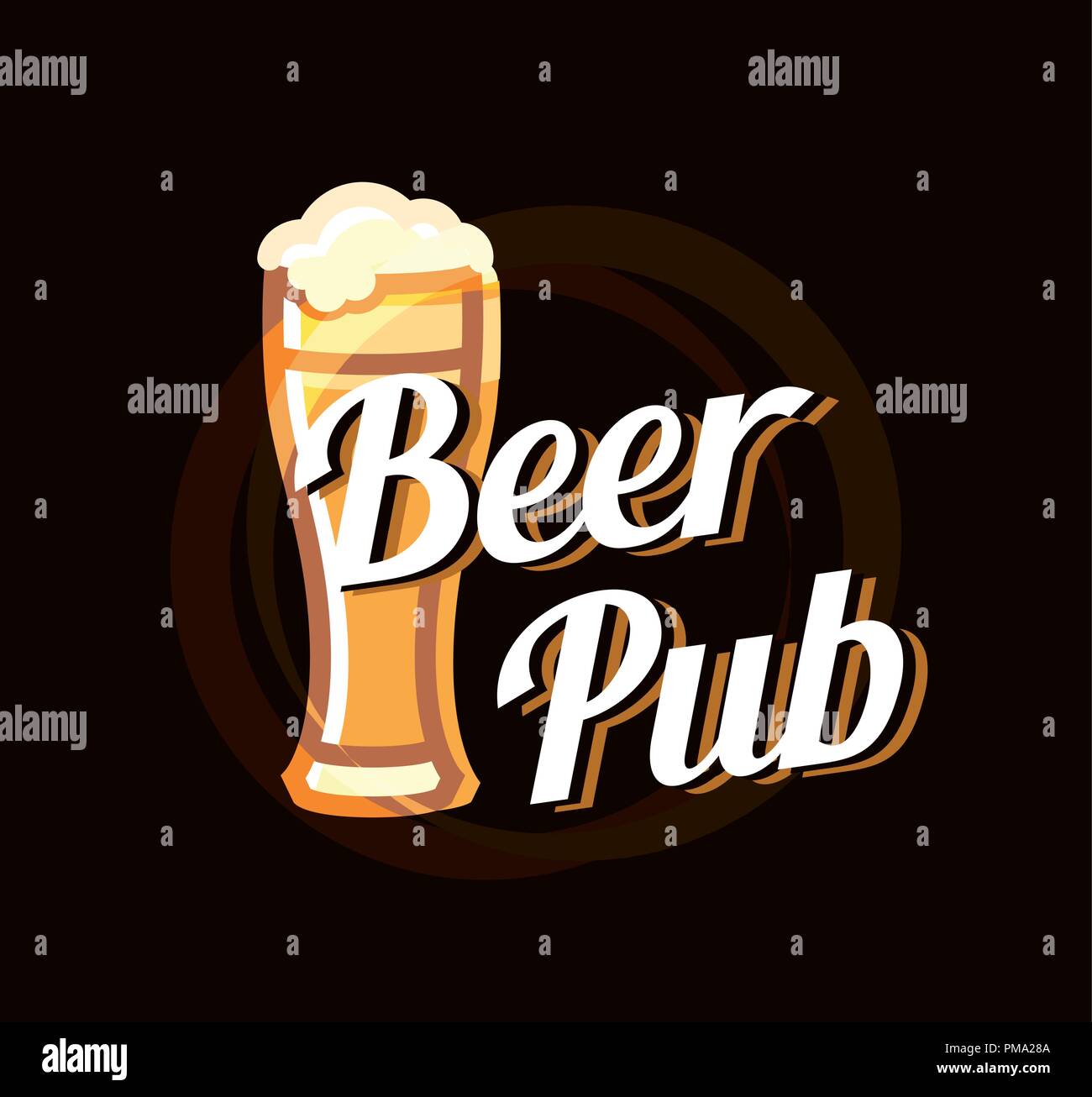 Beer Pub Logo sul bellissimo scuro dello sfondo. Illustrazione Vettoriale