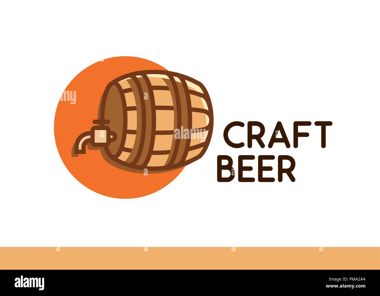 La birra artigianale Logo. Barile di legno con la birra - emblema del vettore su bianco Illustrazione Vettoriale