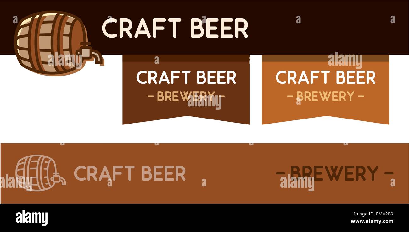 Logo per la birra artigianale birrificio con Barile di legno per bevande Illustrazione Vettoriale