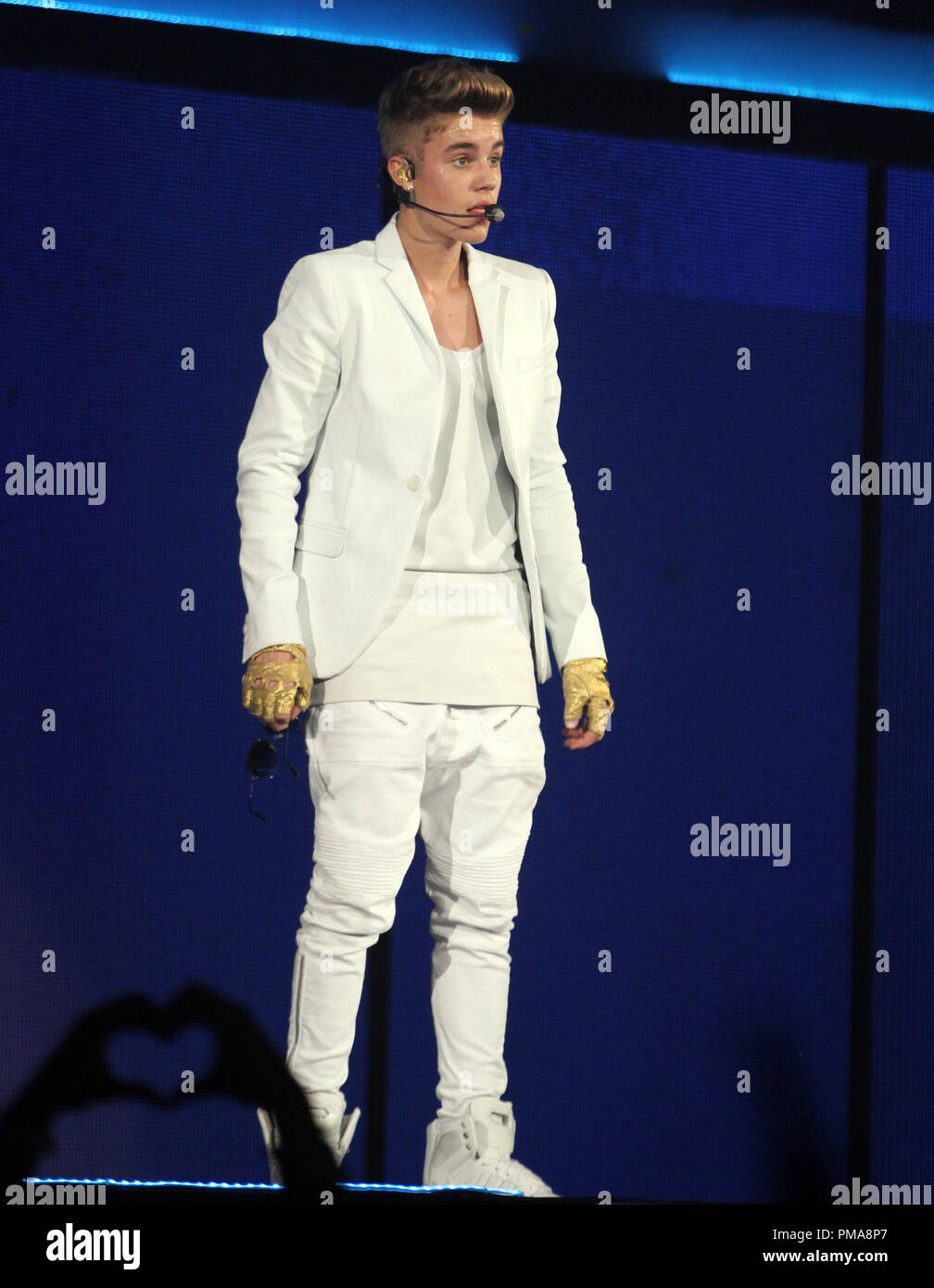 Justin Bieber esegue in concerto presso la American Airlines Arena a Miami in Florida il 26 gennaio 2013. Foto Stock