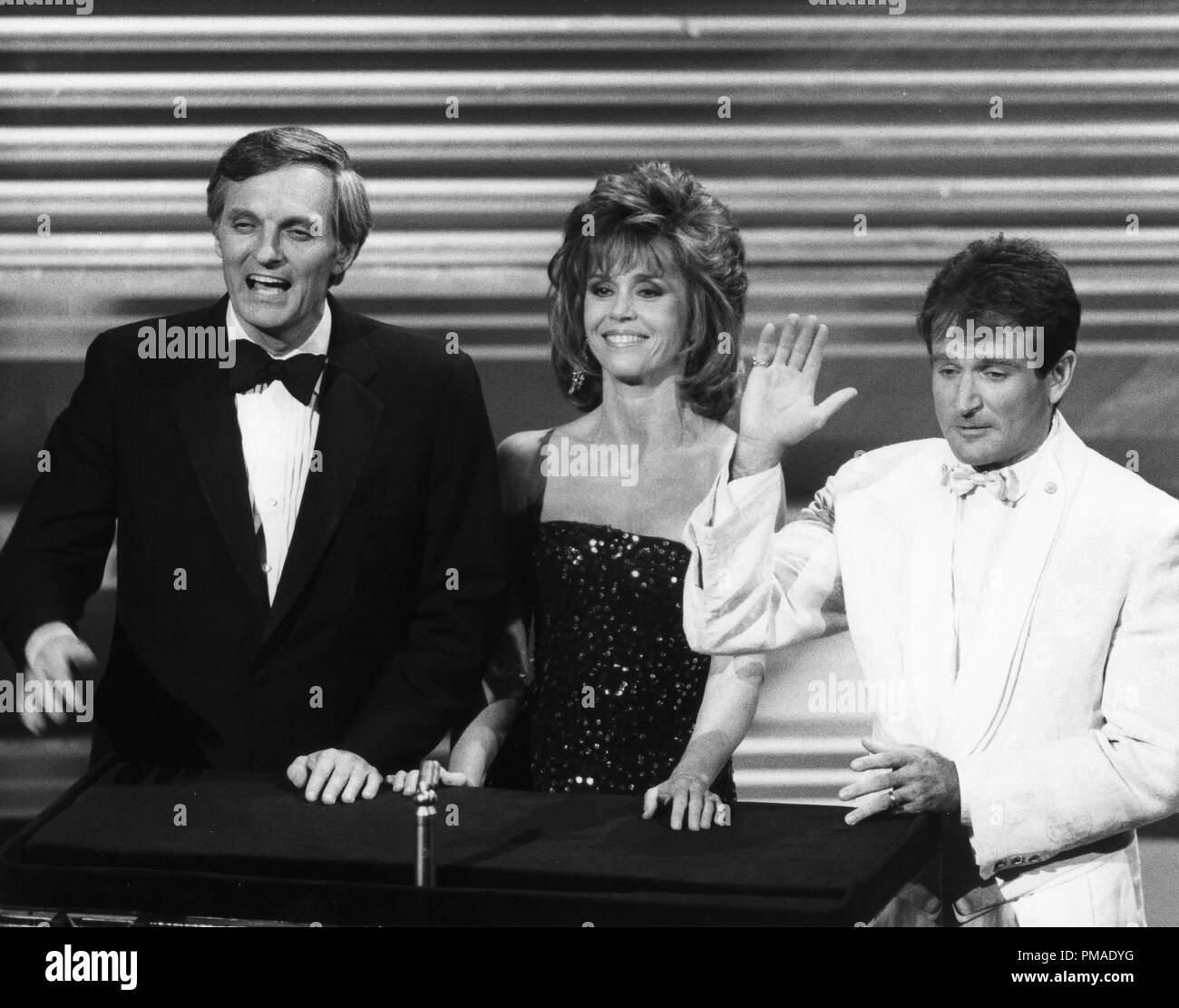 Alan Alda, Jane Fonda, Robin Williams a 58th annuale di Academy Awards, 1986 Riferimento File # 32509 447THA Foto Stock