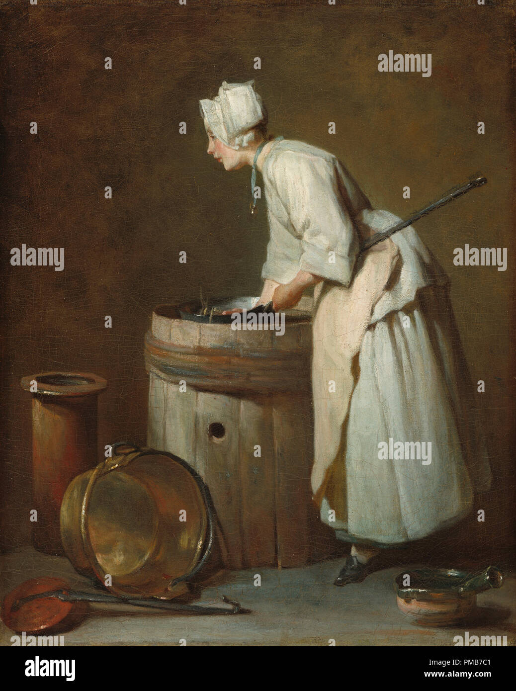 Il Scullery Maid. Data: c. 1738. Dimensioni: complessivo: 47 × 38,1 cm (18 1/2 × 15 in.) incorniciato: 62.23 53.34 × × 9,53 cm (24 1/2 × 21 × 3 3/4 in.). Medium: olio su tela. Museo: National Gallery of Art di Washington DC. Autore: CHARDIN JEAN-BAPTISTE-Simeone. Jean Baptiste Simeon Chardin. Foto Stock