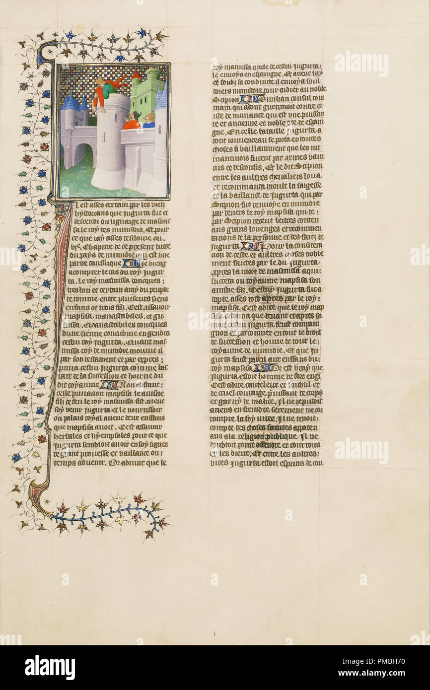 Jugurtha, re di Numidia, gettata dal suo carcere romano nel Tevere. Data/Periodo: ca. 1413 - 1415. Folio. Tempere, foglia oro, oro dipingere e inchiostro su pergamena. Altezza: 420 mm (16.53 in); larghezza: 296 mm (11,65 in). Autore: Sconosciuto. Foto Stock