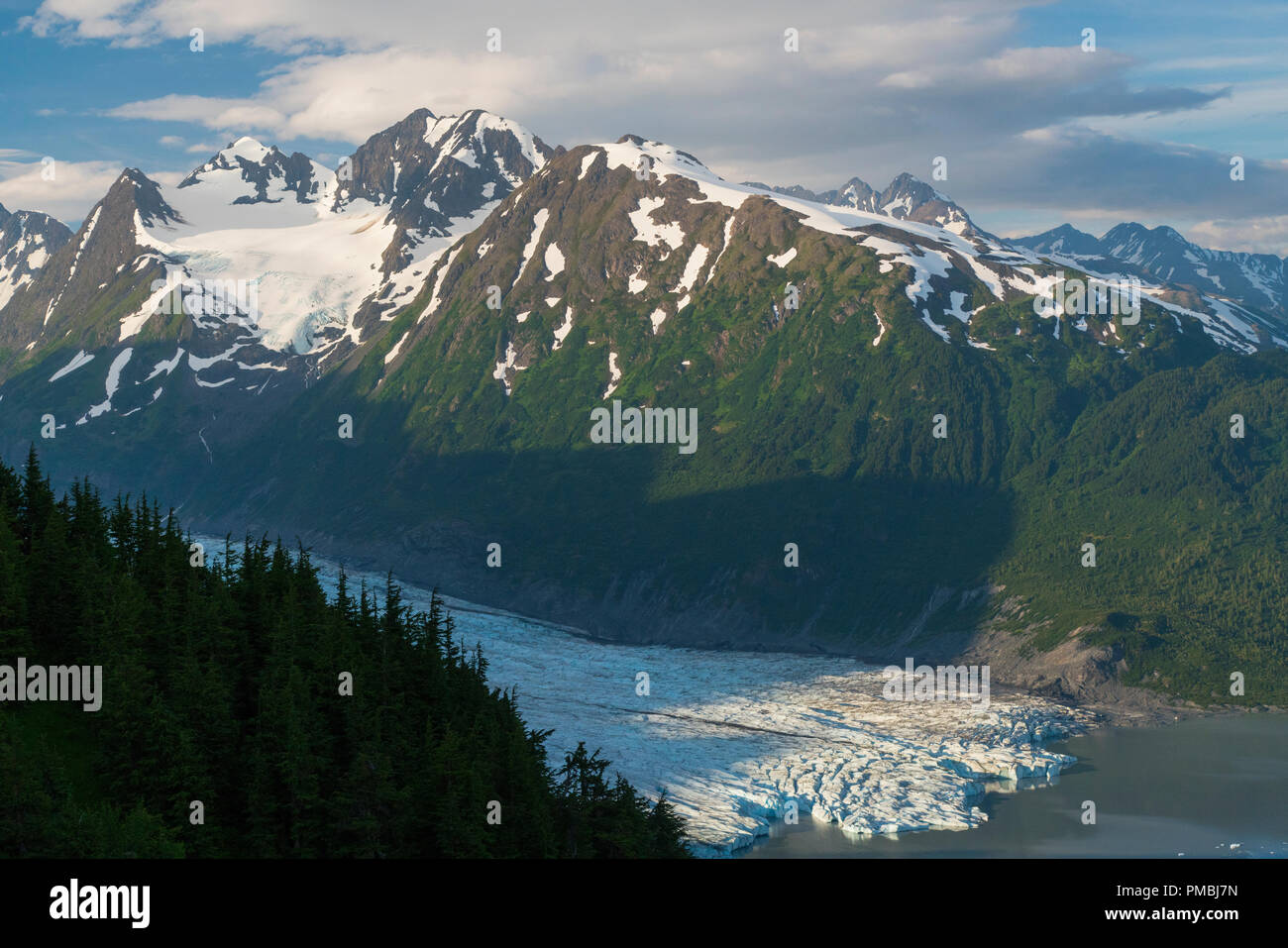 Vista dal ghiacciaio Spencer cabina da banco, Chugach National Forest, Alaska. Foto Stock