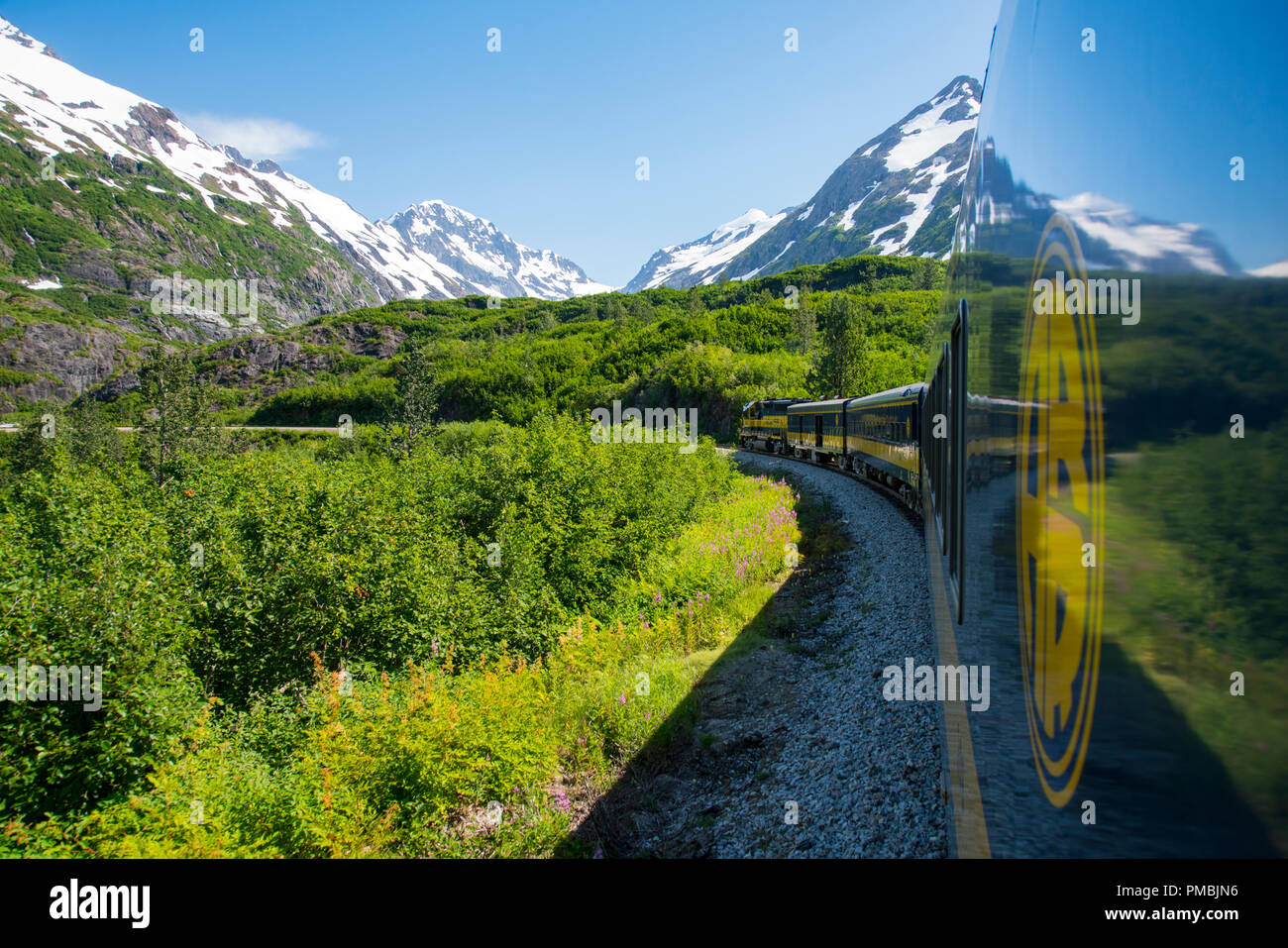 Alaska Railroad Glacier Discovery viaggio in treno, Chugach National Forest, Alaska. Foto Stock