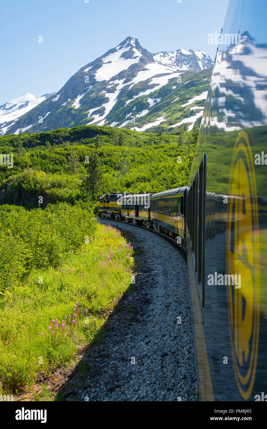 Alaska Railroad Glacier Discovery viaggio in treno, Chugach National Forest, Alaska. Foto Stock