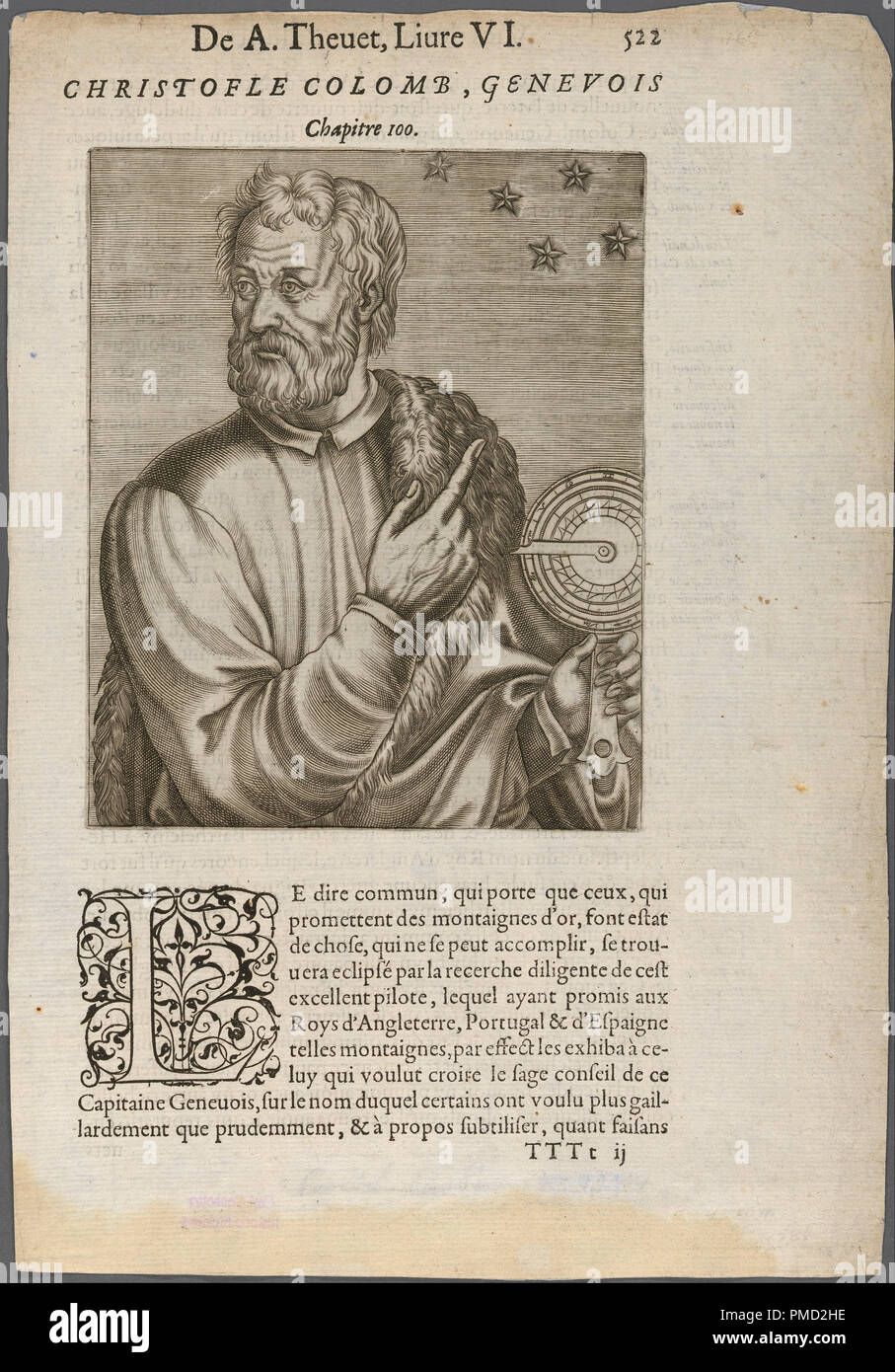 Cristoforo Colombo. Data/Periodo: 1584. Incisione su carta. Stampa. Altezza: 320 mm (12.59 in); larghezza: 225 mm (8,85 in). Autore: artista non identificato. Foto Stock
