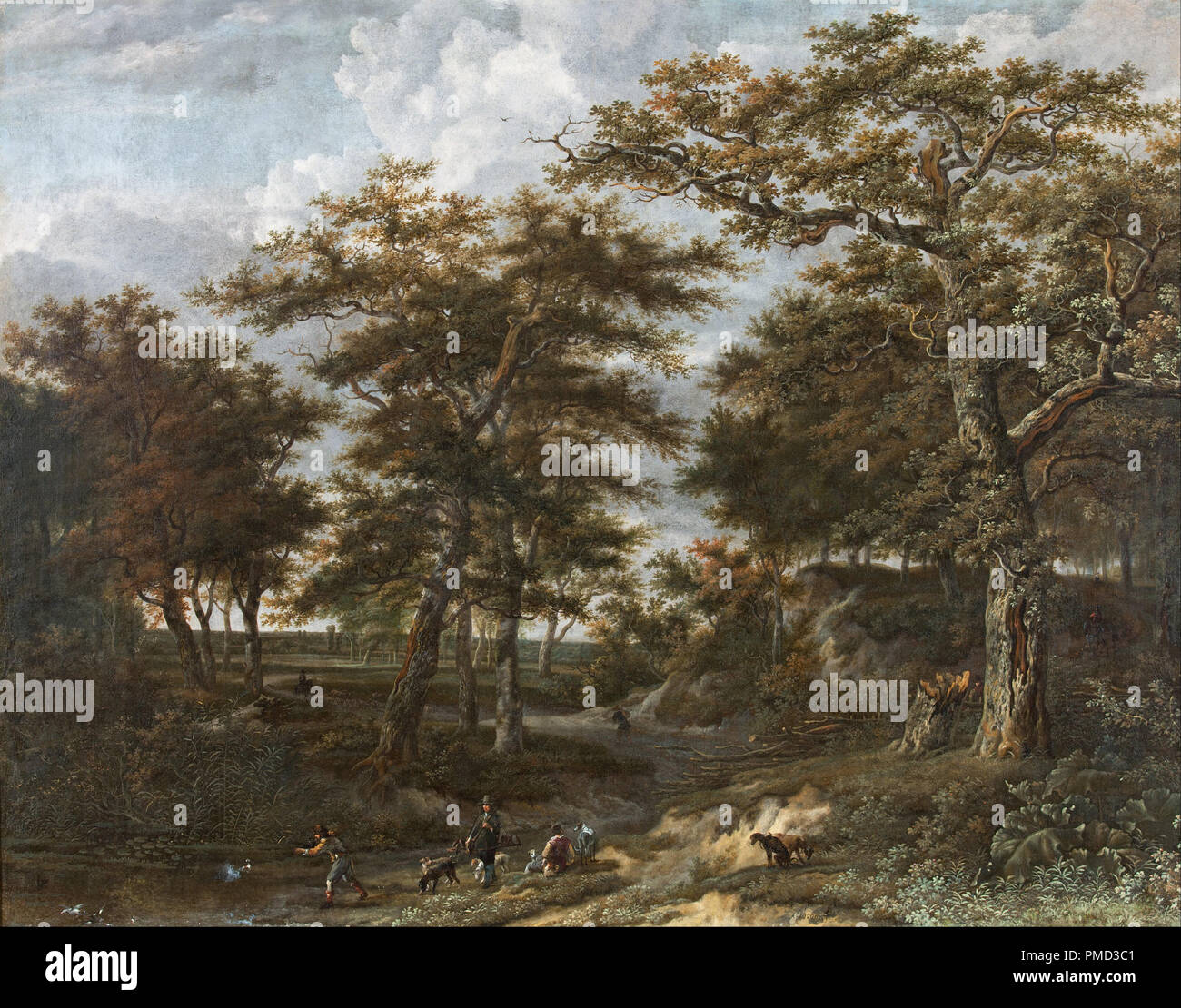Paesaggio con i cacciatori. Data/Periodo: 1699s. La pittura. Olio su tela. Altezza: 125.50 mm (4,94 in); larghezza: 161 mm (6.33 in). Autore: Adriaen Hendricksz. Verboom. Foto Stock