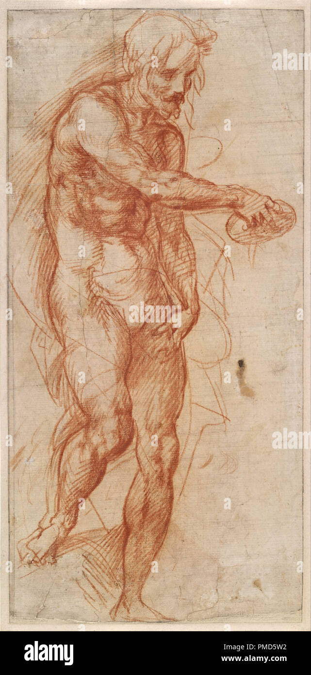 Studio per San Giovanni Battista. Data/Periodo: ca. 1517. Disegno. Gesso rosso. Altezza: 385 mm (15.15 in); larghezza: 188 mm (7,40 in). Autore: Andrea del Sarto. SARTO ANDREA DEL. Foto Stock