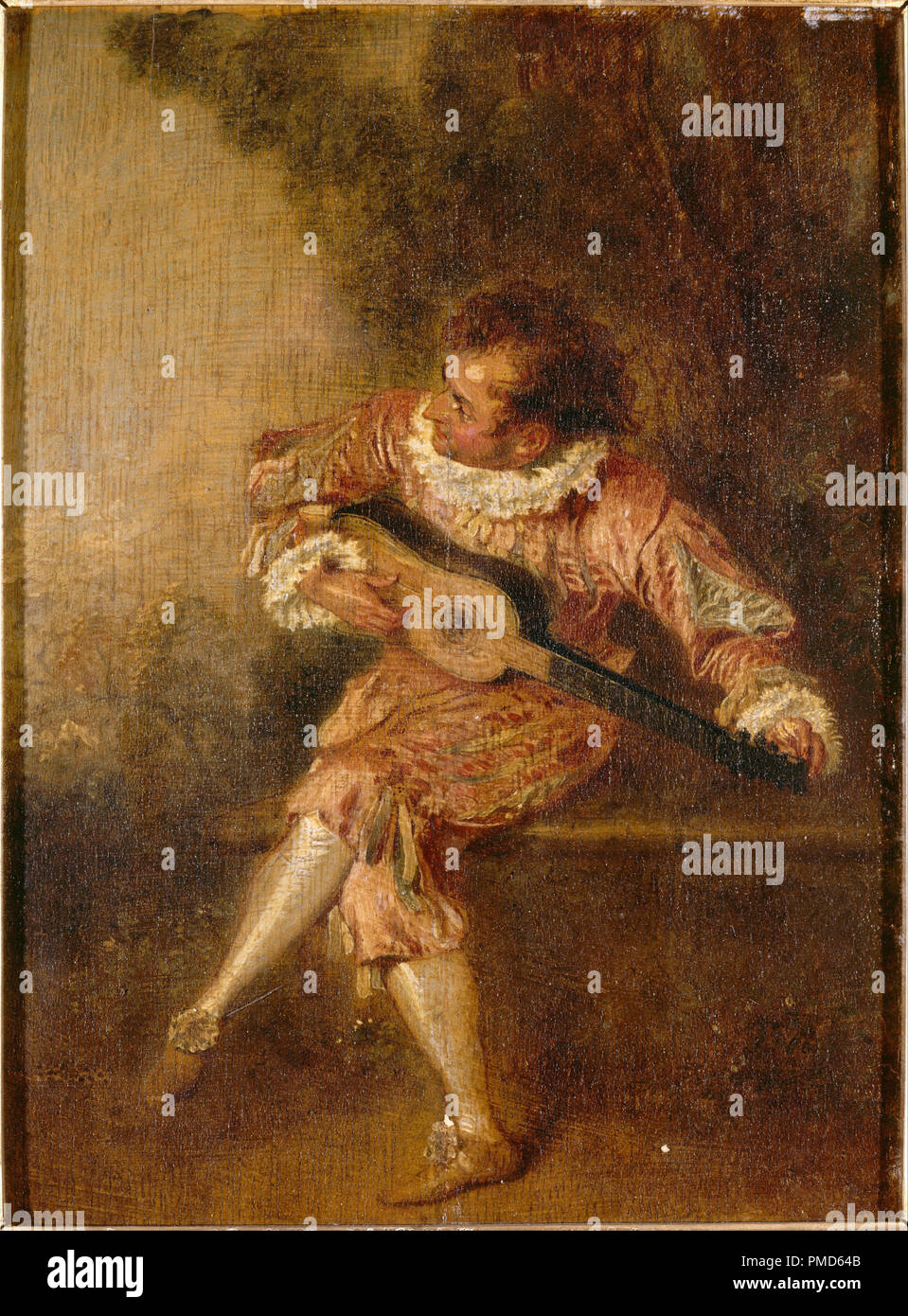 Le donneur de sérénades (Mezetin). Data/Periodo: ca. 1715. La pittura. Olio su pannello. Altezza: 240 mm (9,44 in); larghezza: 175 mm (6,88 in). Autore: Antoine Watteau. WATTEAU, ANTOINE. Watteau, Jean Antoine. Foto Stock