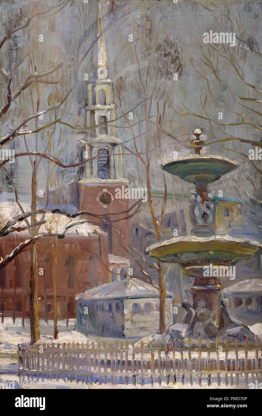 Park Street a Boston Commons. Data/Periodo: 1908/1922. La pittura. Olio su tavola. Larghezza: 44,5 cm. Altezza: 64,1 cm (senza telaio). Autore: Arthur Clifton Goodwin. Foto Stock