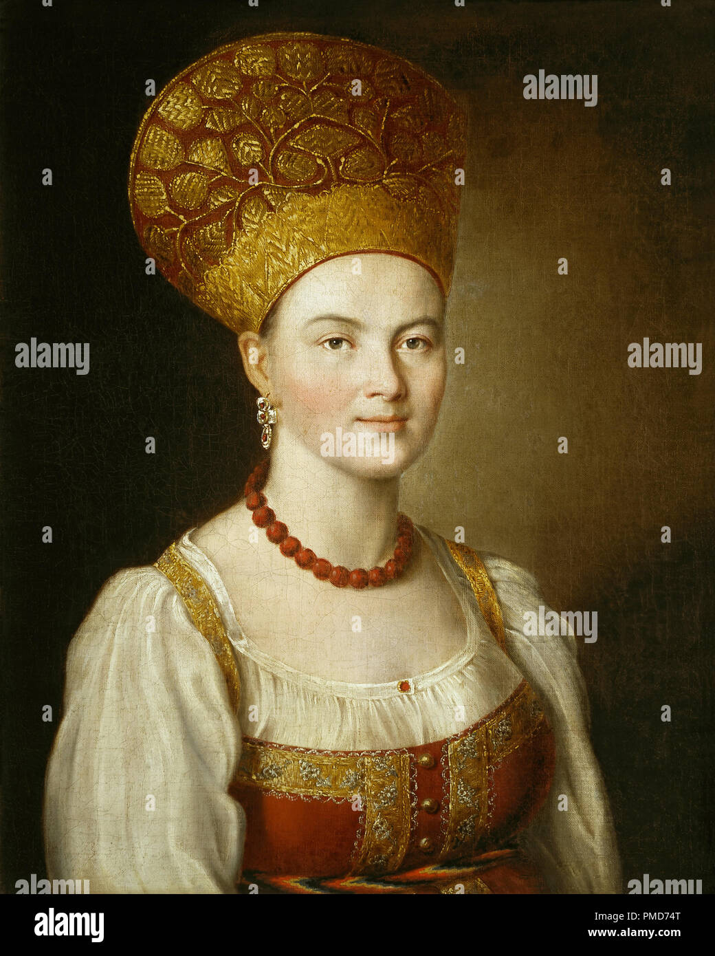 Ritratto di una donna sconosciuta in Costume russo. Data/Periodo: 1784. La pittura. Olio su tela. Altezza: 67 cm (26,3 in); Larghezza: 53,6 cm (21.1 in.). Autore: Ivan Argunov. IVAN PETROVICH ARGUNOV. Argunov, Ivan Petrovic. ARGUNOV, IVAN PETROVICH. Foto Stock