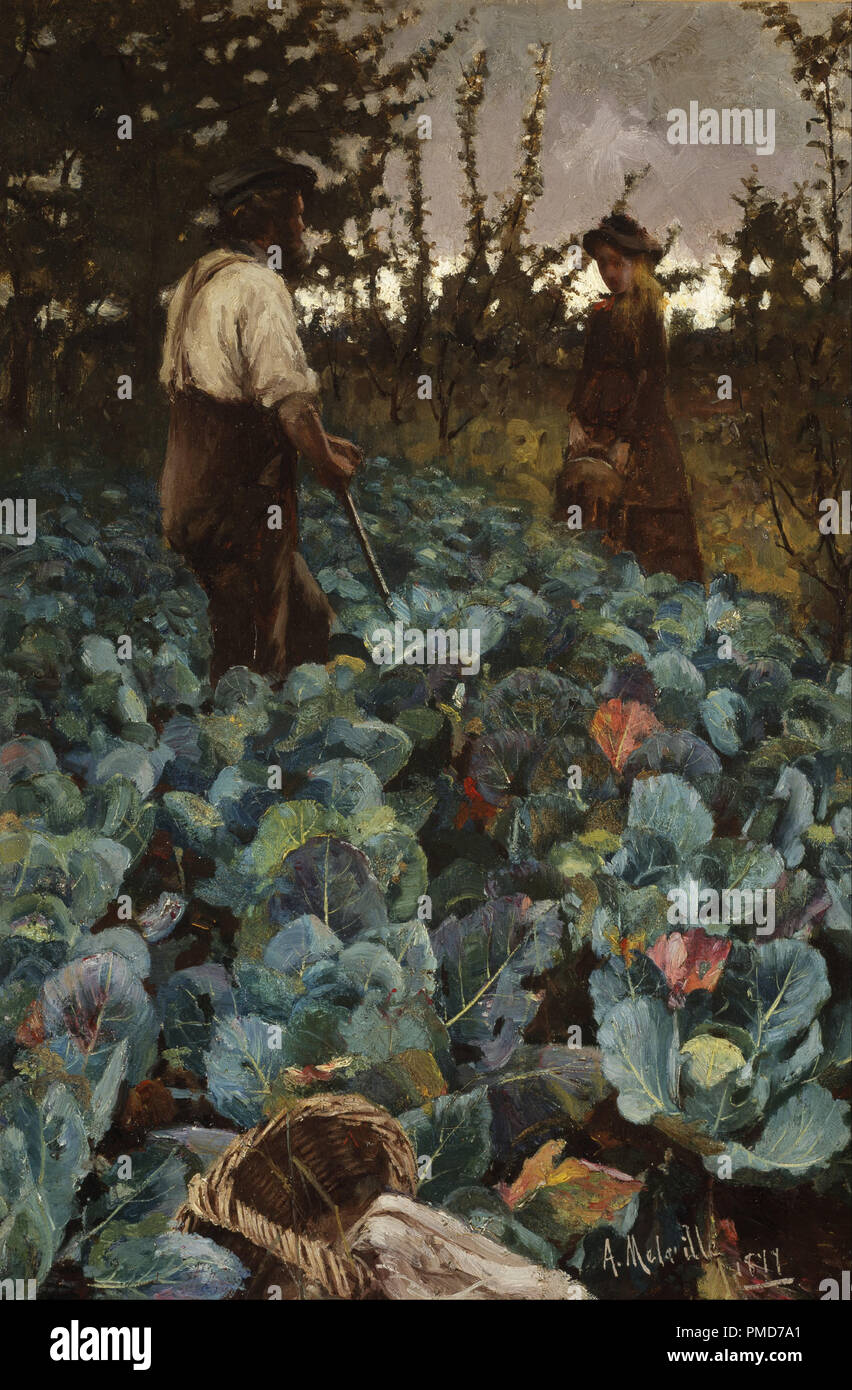 Un giardino di cavolo. Data/Periodo: 1877. La pittura. Olio su tela. Altezza: 455 mm (17.91 in); larghezza: 305 mm (12 in). Autore: ARTHUR MELVILLE. Foto Stock