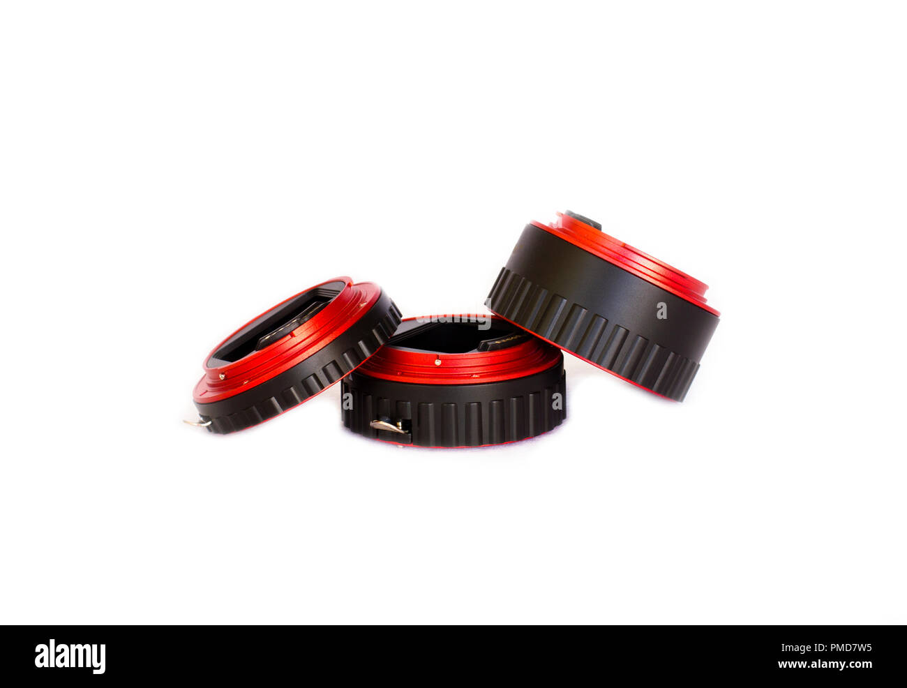 Gli anelli di macro per la lente della fotocamera. Isolare Foto Stock