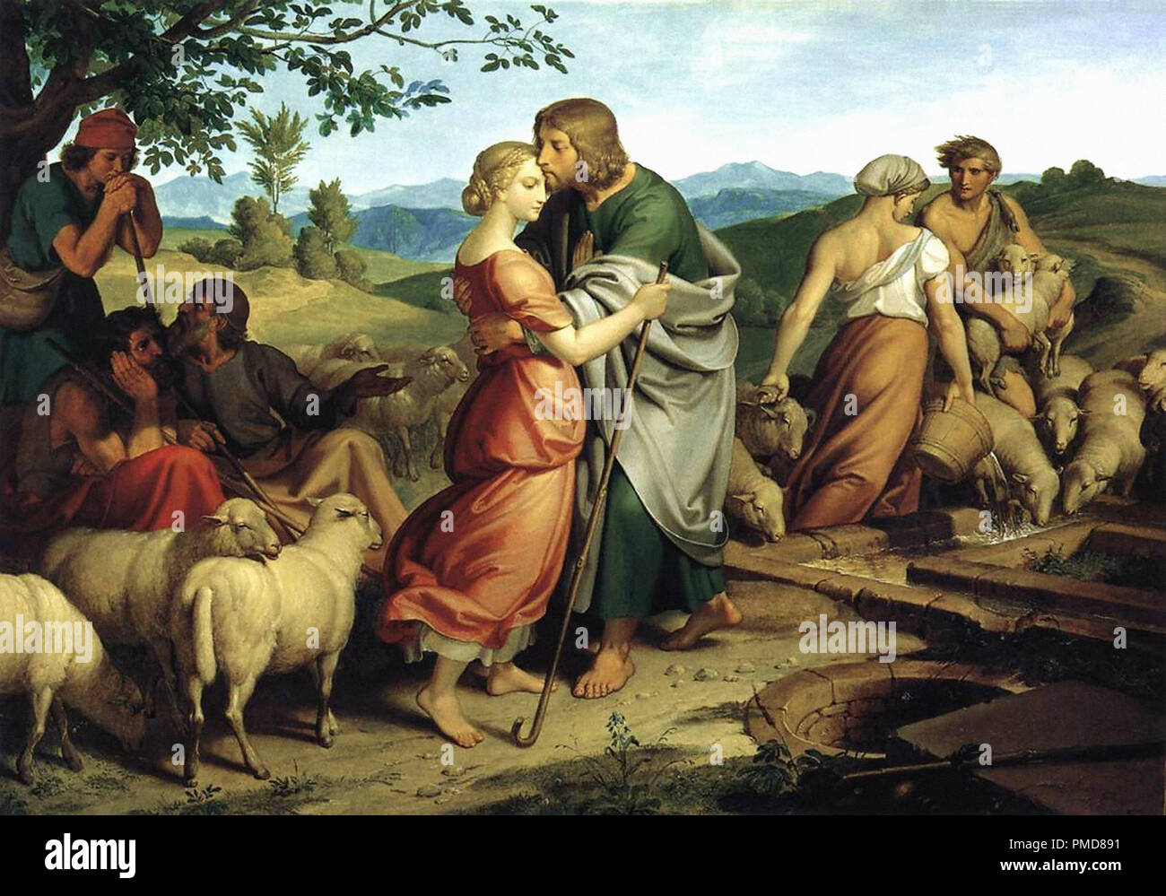 Fuhrich Giuseppe Ritter von - Jacob Incontra Rachel con suo padre mandrie Foto Stock