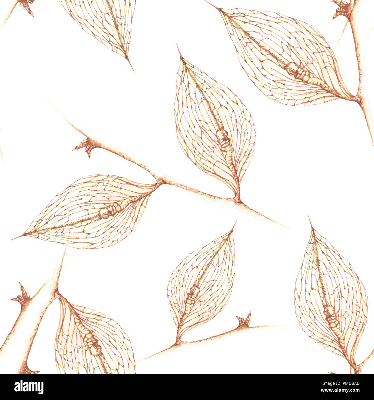 Seamless pattern nella tecnica ad acquerello su carta. Caduta foglie secche. Foto Stock