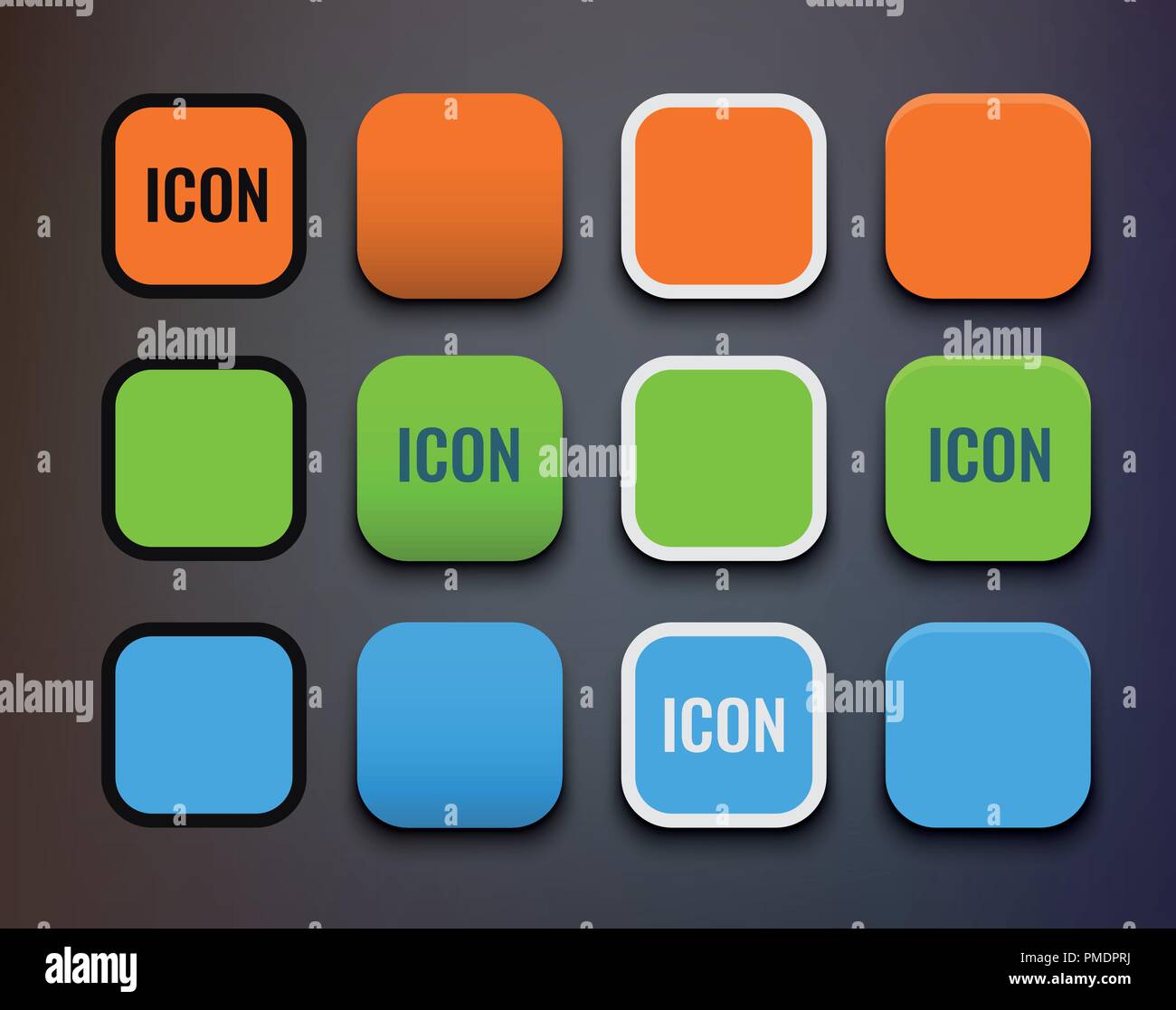 Vector Modello icona impostare diversi sfondi e stile Round forma rettangolare Illustrazione Vettoriale