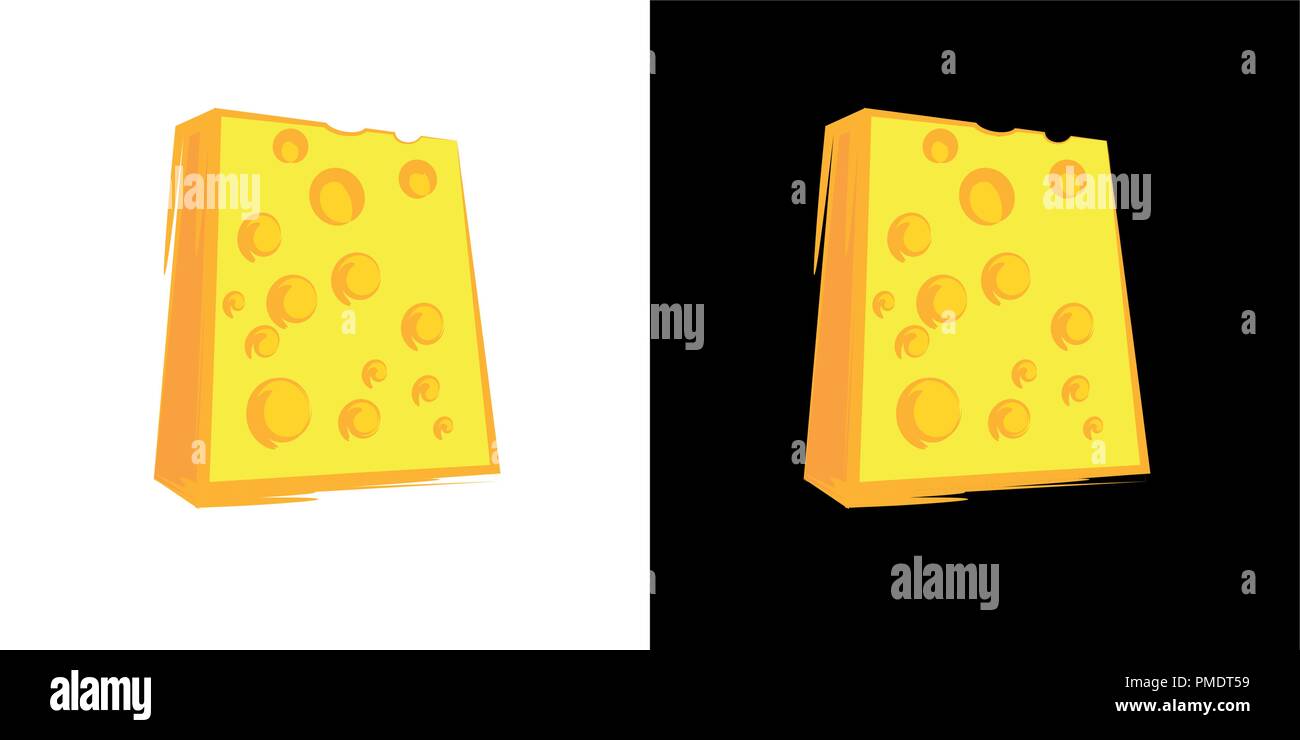 Formaggio icona di blocco sul nero e sfondo bianco Illustrazione Vettoriale