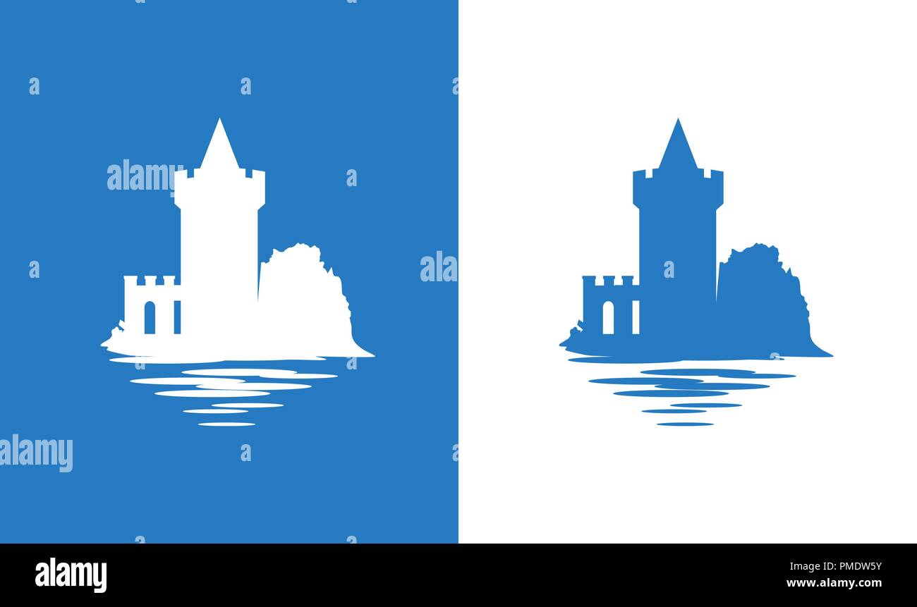 L'icona con la comunità medievale castello a Falkirk in colori della Scottish bandiera nazionale Illustrazione Vettoriale