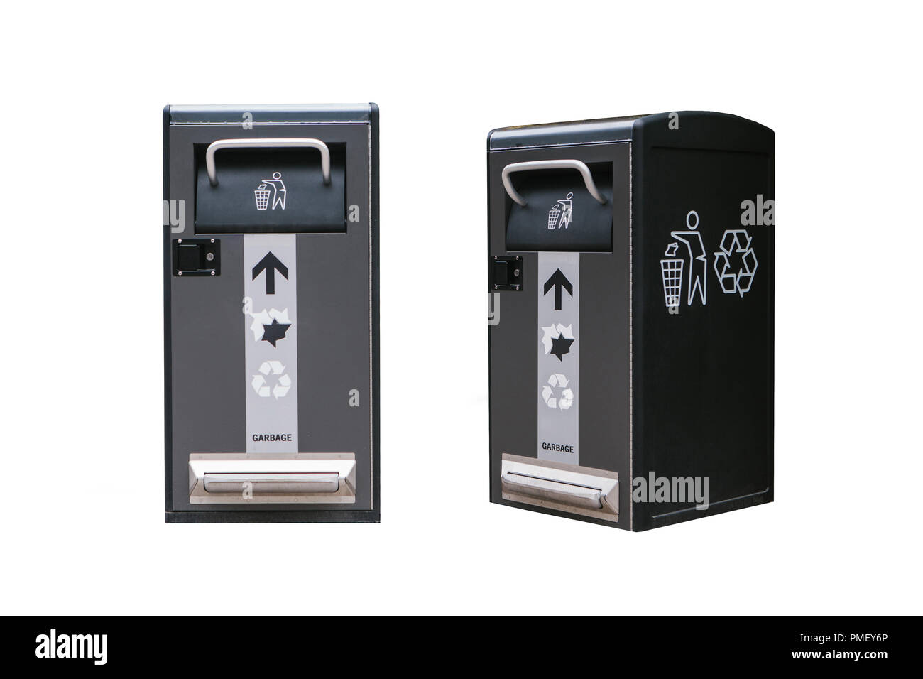Una serie di moderne smart cassonetti per la raccolta dei rifiuti per il loro ulteriore smaltimento. Isolato su sfondo bianco. Nuove tecnologie per la garbage collection. Foto Stock Una serie di moderne smart cassonetti per la raccolta dei rifiuti per il loro ulteriore smaltimento. Isolato su sfondo bianco. Nuove tecnologie per la garbage collection. Foto Stock
