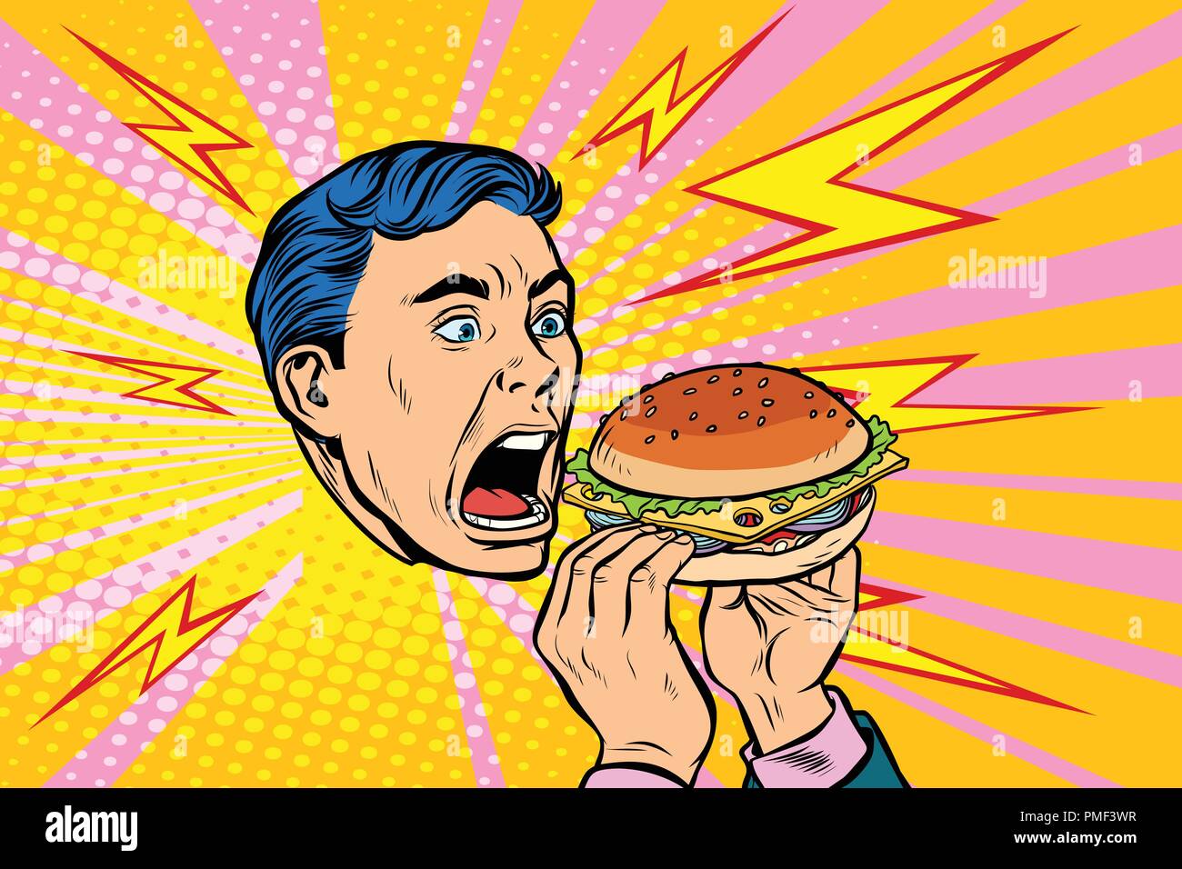 L'uomo mangiare hamburger Illustrazione Vettoriale