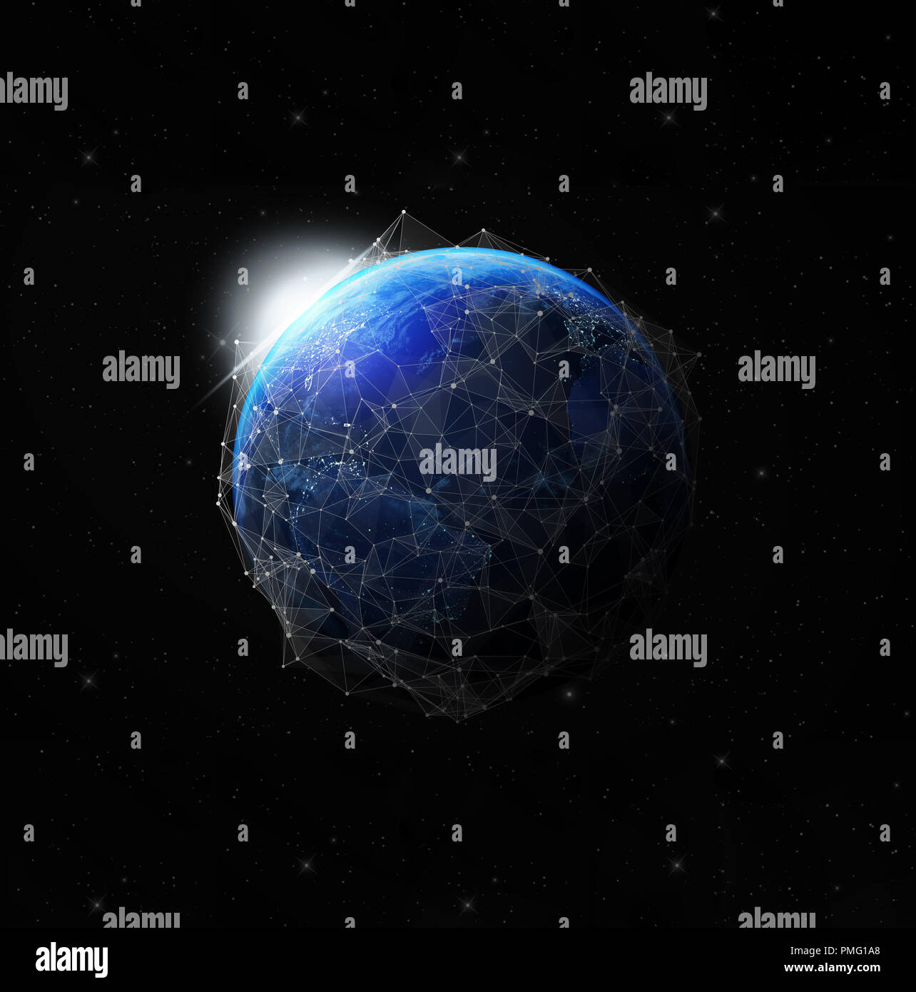 La terra dallo spazio di notte le comunicazioni globali. Alcuni elementi di questa immagine fornita dalla NASA. Foto Stock