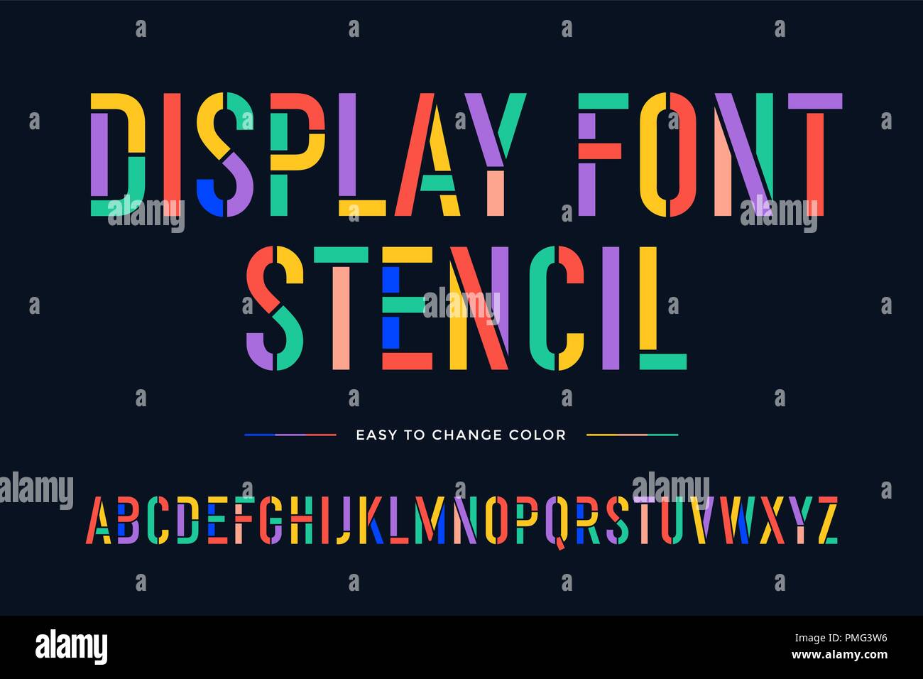 Font Stencil. Colorato alfabeto condensato e font Illustrazione Vettoriale
