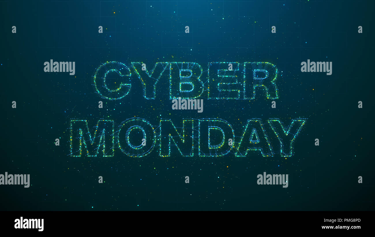 Cyber lunedì il testo realizzato con particelle colorate (3d rendering) Foto Stock