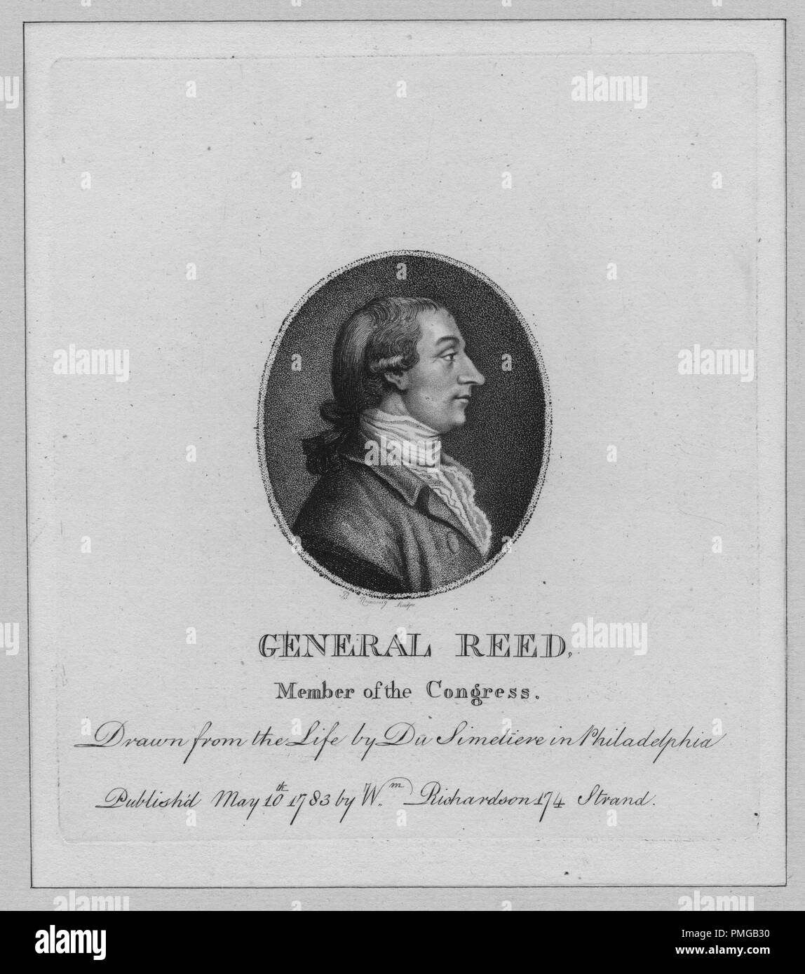 Ritratto inciso del Brigadiere Generale Joseph Reed, membro del Congresso e uno statista del rivoluzionario era da Pennsylvania, 1841. Dalla Biblioteca Pubblica di New York. () Foto Stock