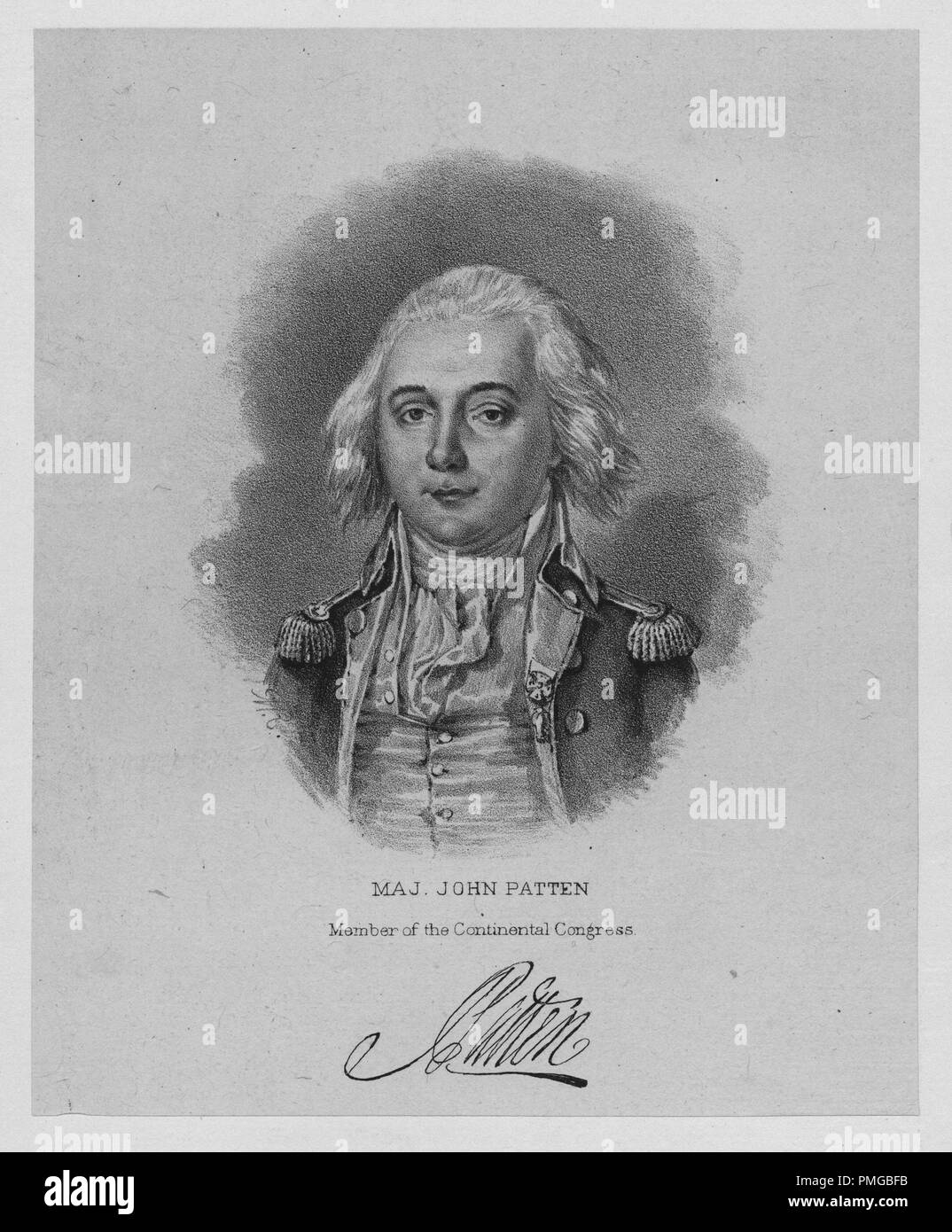 Ritratto inciso del Maggiore John Patten, membro del Congresso continentale da Dover, Kent County, Delaware, 1855. Dalla Biblioteca Pubblica di New York. () Foto Stock