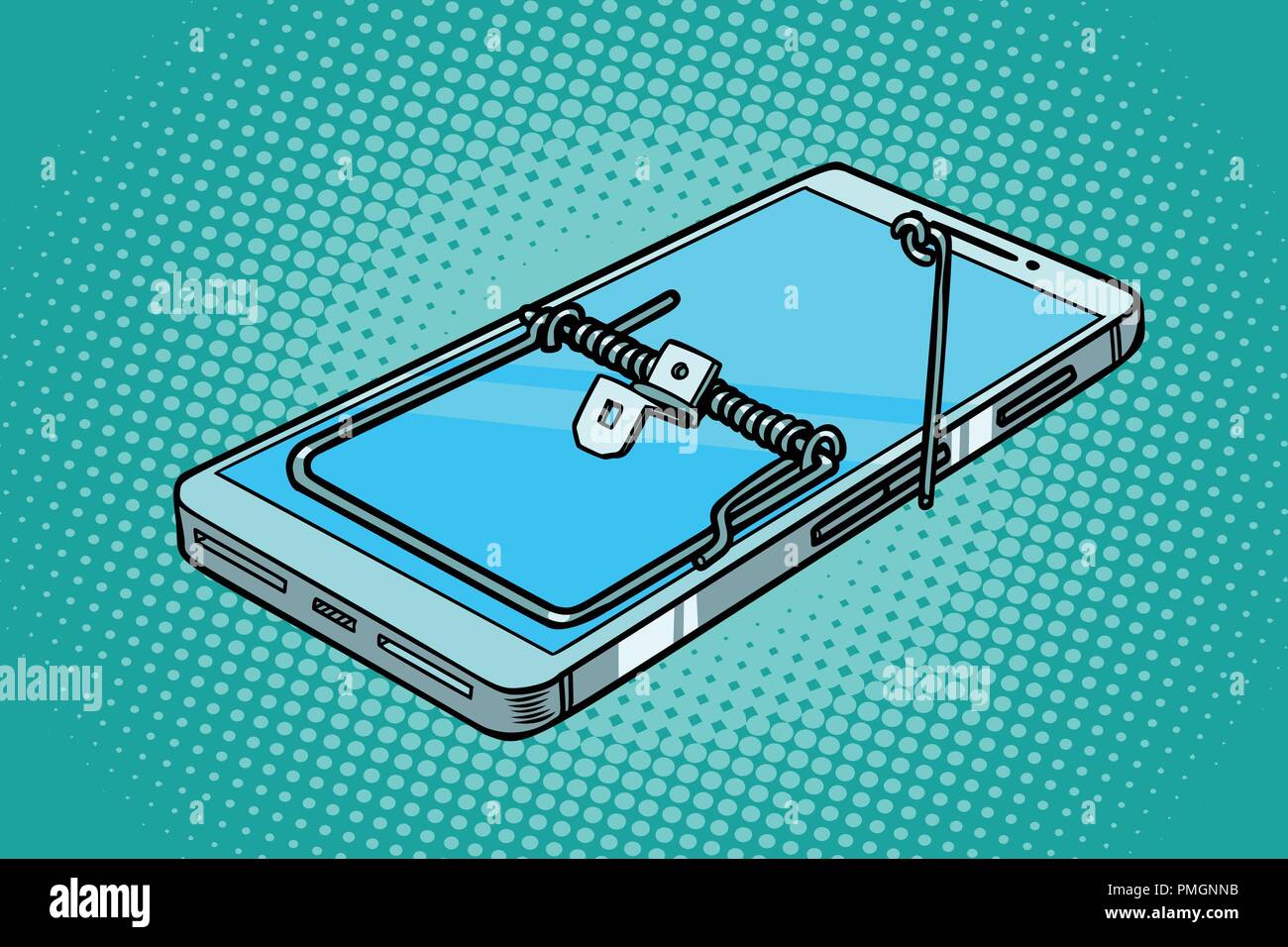 Telefono dello smartphone mousetrap. trap e pericoli Illustrazione Vettoriale