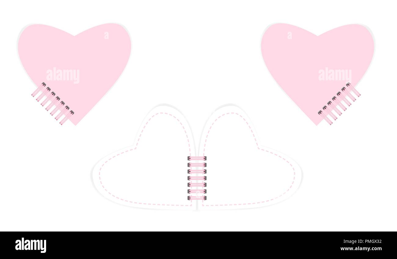 Rilegato a spirale a forma di cuore ad un notebook con grazioso design femminile, vettore mockup Illustrazione Vettoriale