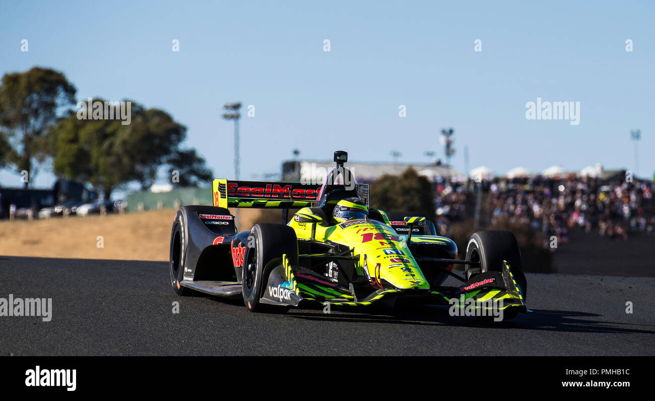 A Sonoma, CA, Stati Uniti d'America. Xvi Sep, 2018. A : Dale Coyne Racing con Vasser-Sullivan Sebastien Bourdais (18) della Francia in uscita di curva 5 durante la GoPro Grand Prix di Sonoma Verizon Campionato Indycar di Sonoma Raceway Sonoma, CA Thurman James/CSM/Alamy Live News Foto Stock