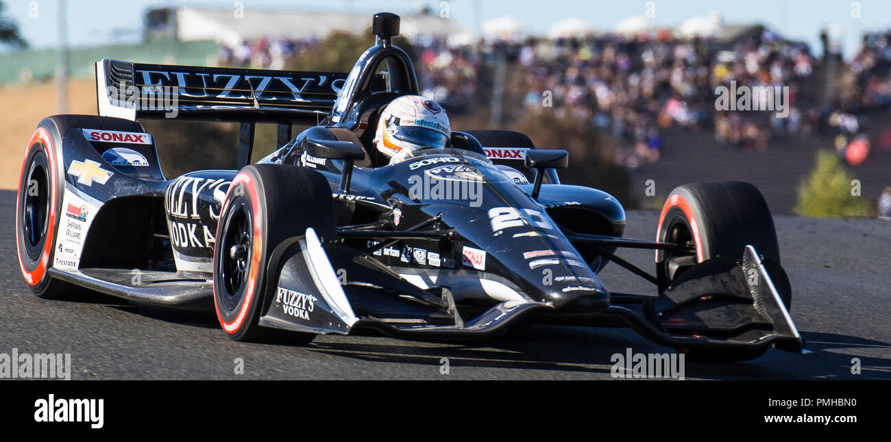 A Sonoma, CA, Stati Uniti d'America. Xvi Sep, 2018. A : Ed Carpenter Racing driver Jordan King (20) della Gran Bretagna in uscita di curva 5 durante la GoPro Grand Prix di Sonoma Verizon Campionato Indycar di Sonoma Raceway Sonoma, CA Thurman James/CSM/Alamy Live News Foto Stock