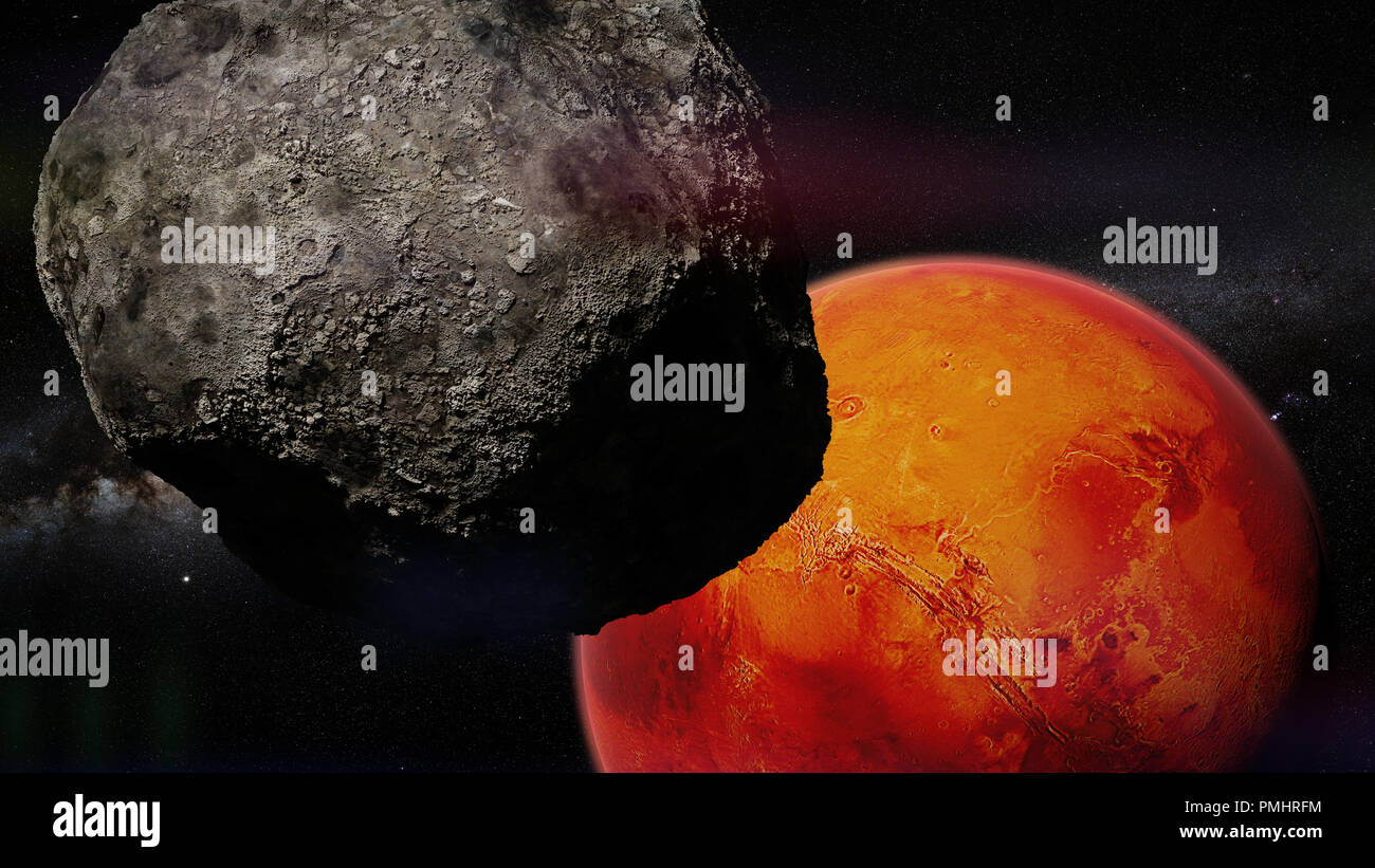 Su delle lune di Marte in parte anteriore del pianeta rosso (spazio 3D illustrazione, gli elementi di questa immagine sono arredate dalla NASA) Foto Stock