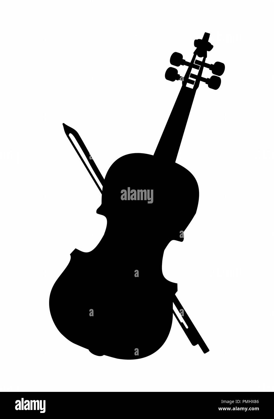 Sagoma scura di un violino con la prua isolati su sfondo bianco Illustrazione Vettoriale
