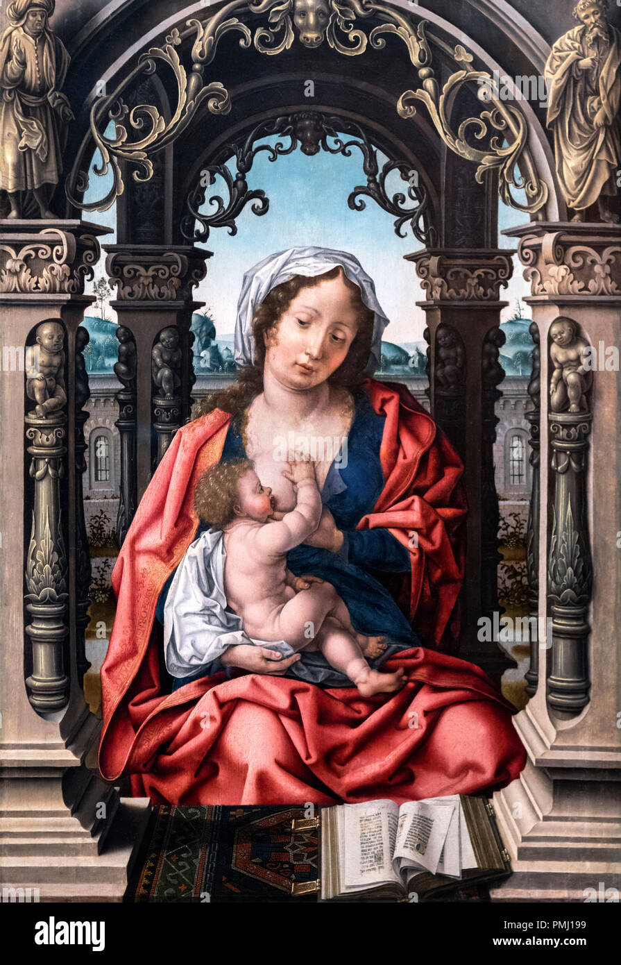 Vergine e il bambino dal cerchio di Jan Gossaert (1478-1532), olio su legno, c.1508-10 Foto Stock