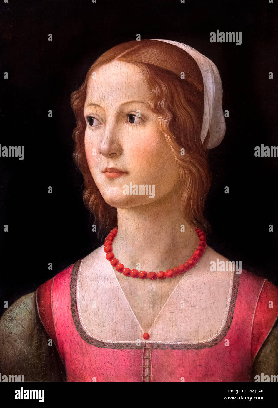 Ritratto di una giovane donna di Domenico Ghirlandaio (Domenico Bigordi, 1448-1494), tempera su legno, c.1490 Foto Stock