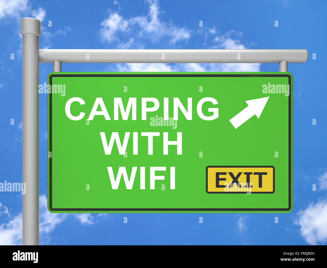 Campeggio Wifi accesso Internet al di fuori del 3d illustrazione dei mezzi di viaggio turistico Campeggio Hotspot e vacanze campeggio segnale Foto Stock