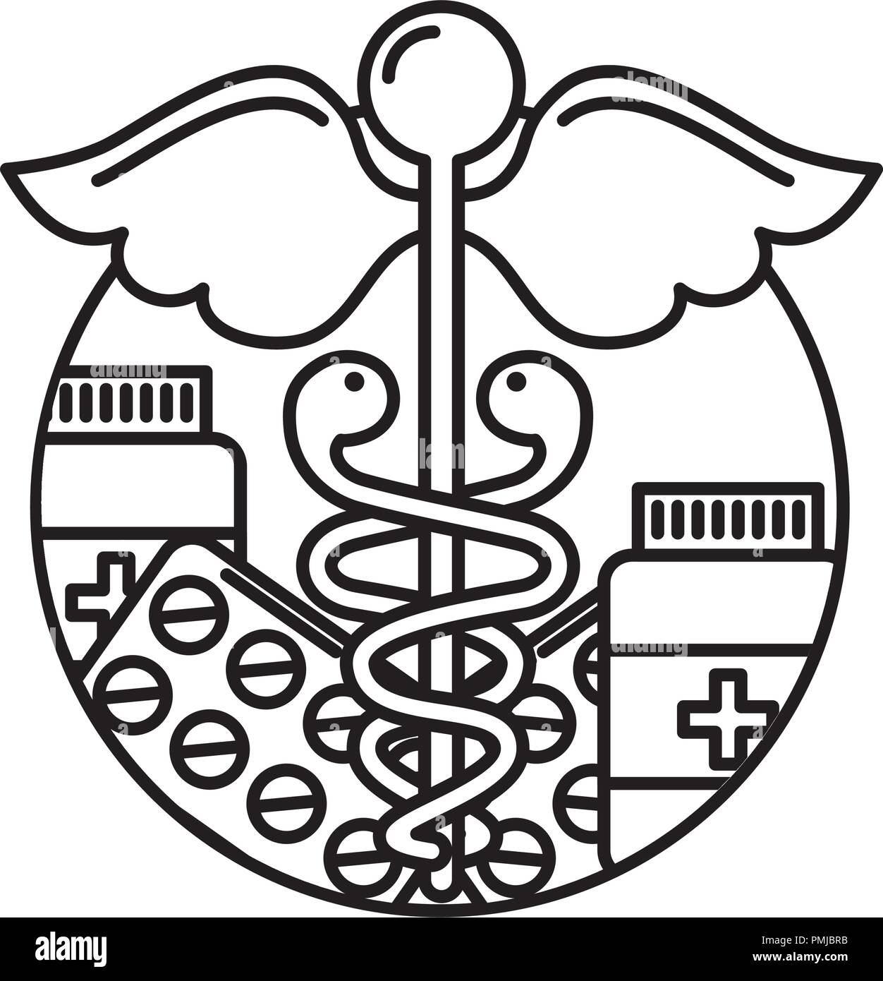 Caduceo healthcare farmacia medicina simbolo Illustrazione Vettoriale