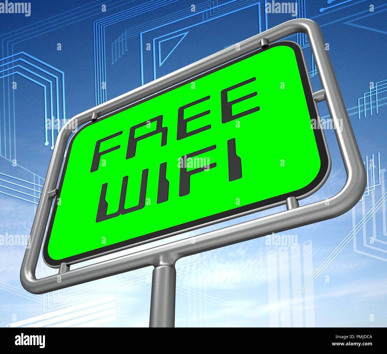 Free Logo Wifi Hotspot Surf Rendering 3d mostra pubblica di servizi Online Accesso Wireless per Cyber Comunicazione e Navigazione Foto Stock