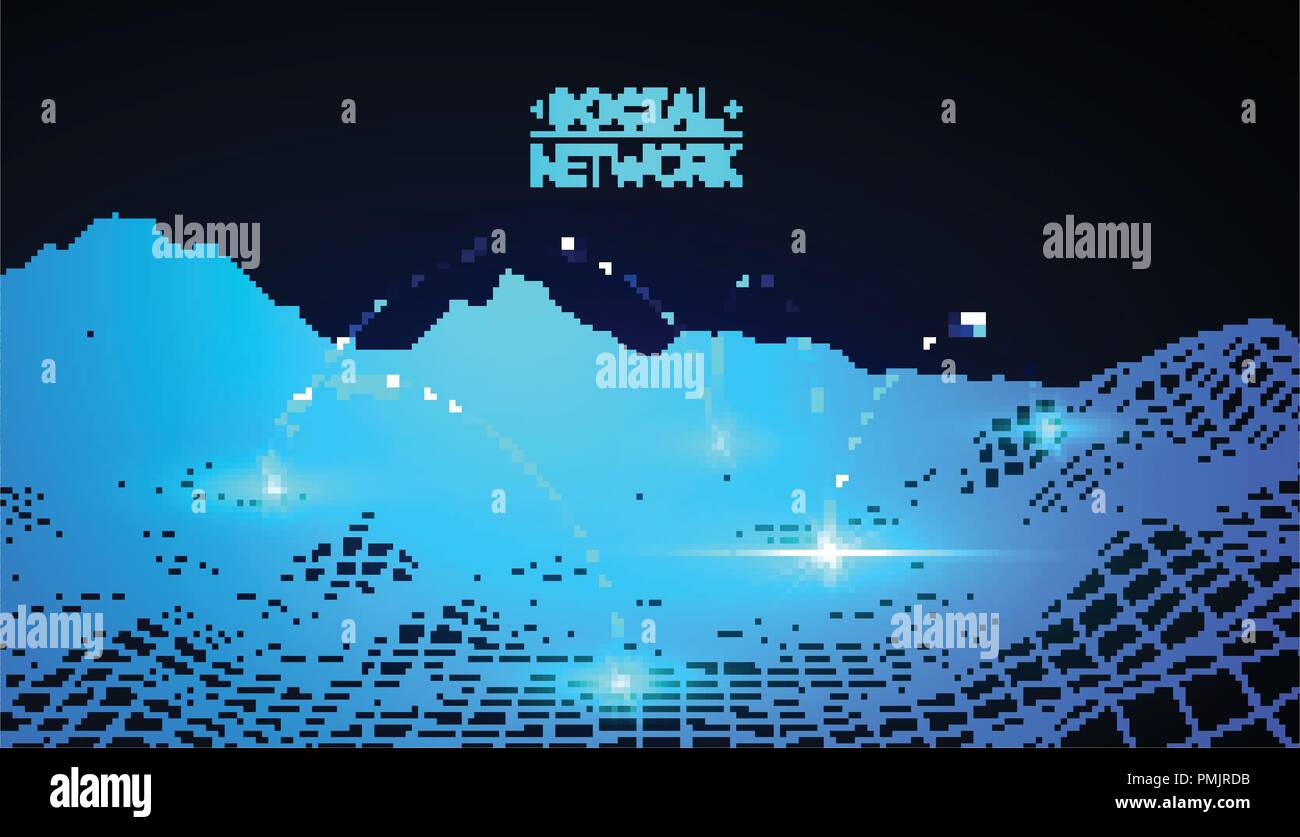 Un concetto di rete blu illustrazione vettoriale. Il futuristico esagono illustrazione vettoriale. Il futuristico esagono illustrazione vettoriale. Elemento HUD. Concetto tecnologico. 3d paesaggio. Dati di grandi dimensioni. Illustrazione Vettoriale