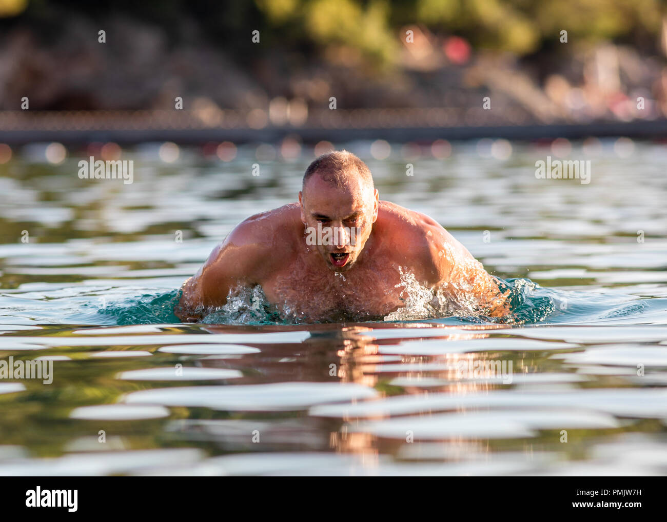 Uomo di nuoto stile a farfalla Foto Stock