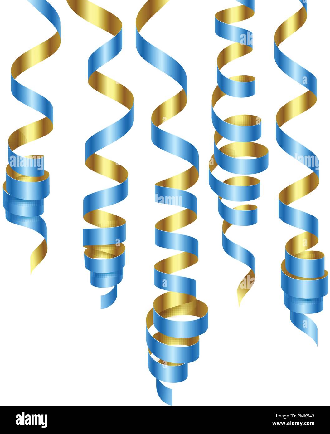 Parte delle decorazioni blu e oro streamers o arricciatura nastri di partito. Illustrazione Vettoriale Illustrazione Vettoriale