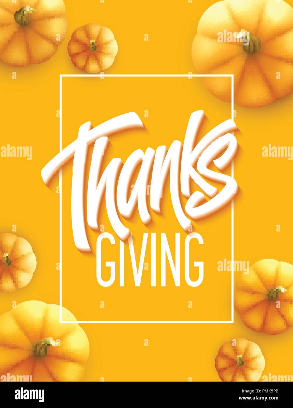 Felice ringraziamento bigliettino. Holiday calligraphy lettering. Sfondo di zucca. Illustrazione Vettoriale Illustrazione Vettoriale