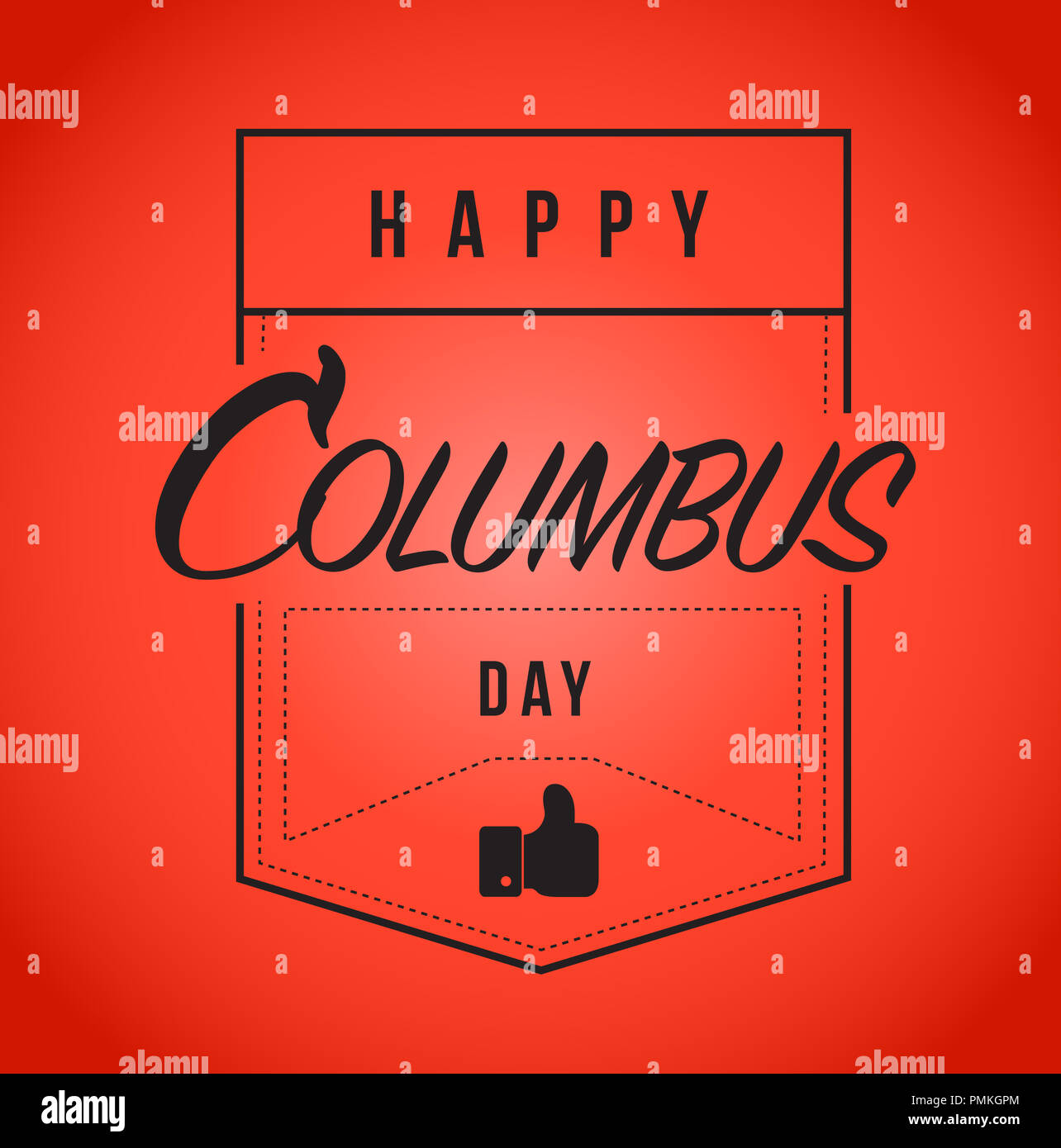 Happy Columbus day timbro moderno design messaggio isolate su uno sfondo rosso Foto Stock